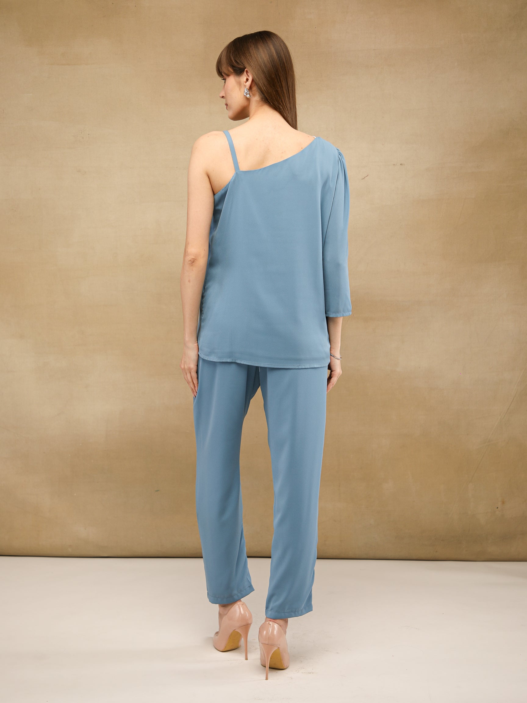One-Sleeve Embellished Mist Co-ord Set