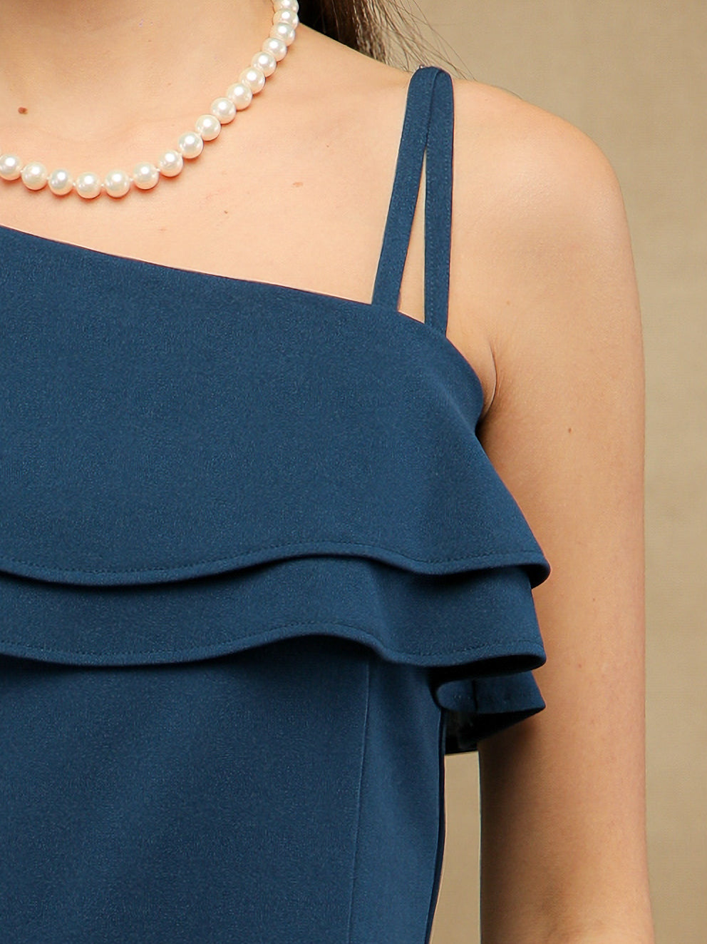 Marine One Shoulder Frill Dress