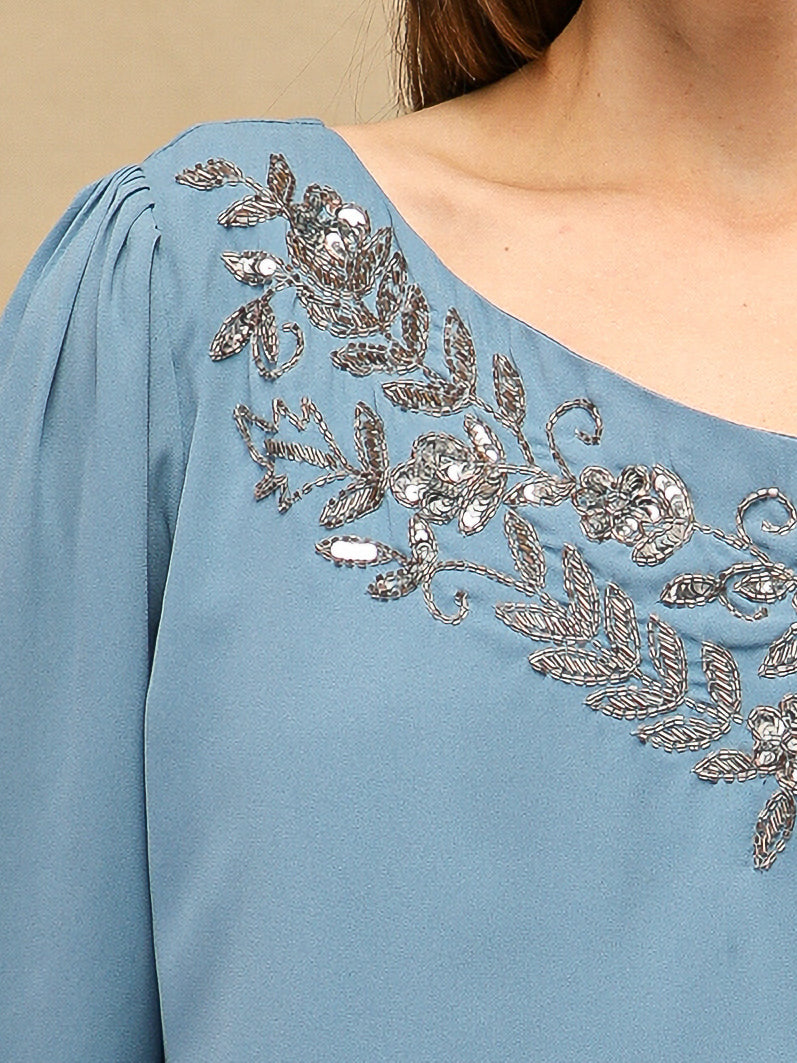 One-Sleeve Embellished Mist Co-ord Set