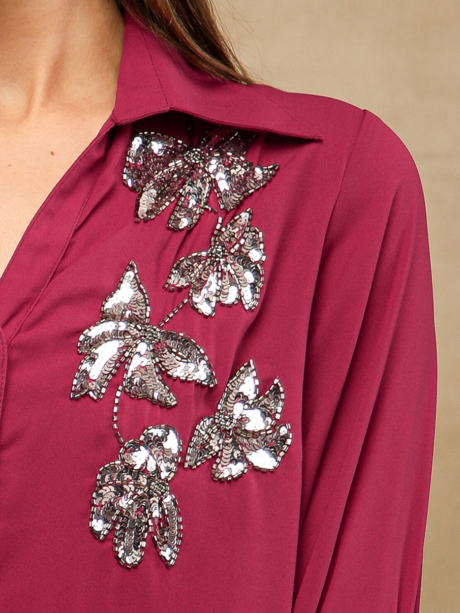Burgundy Butterfly Sequins Co-ord Set