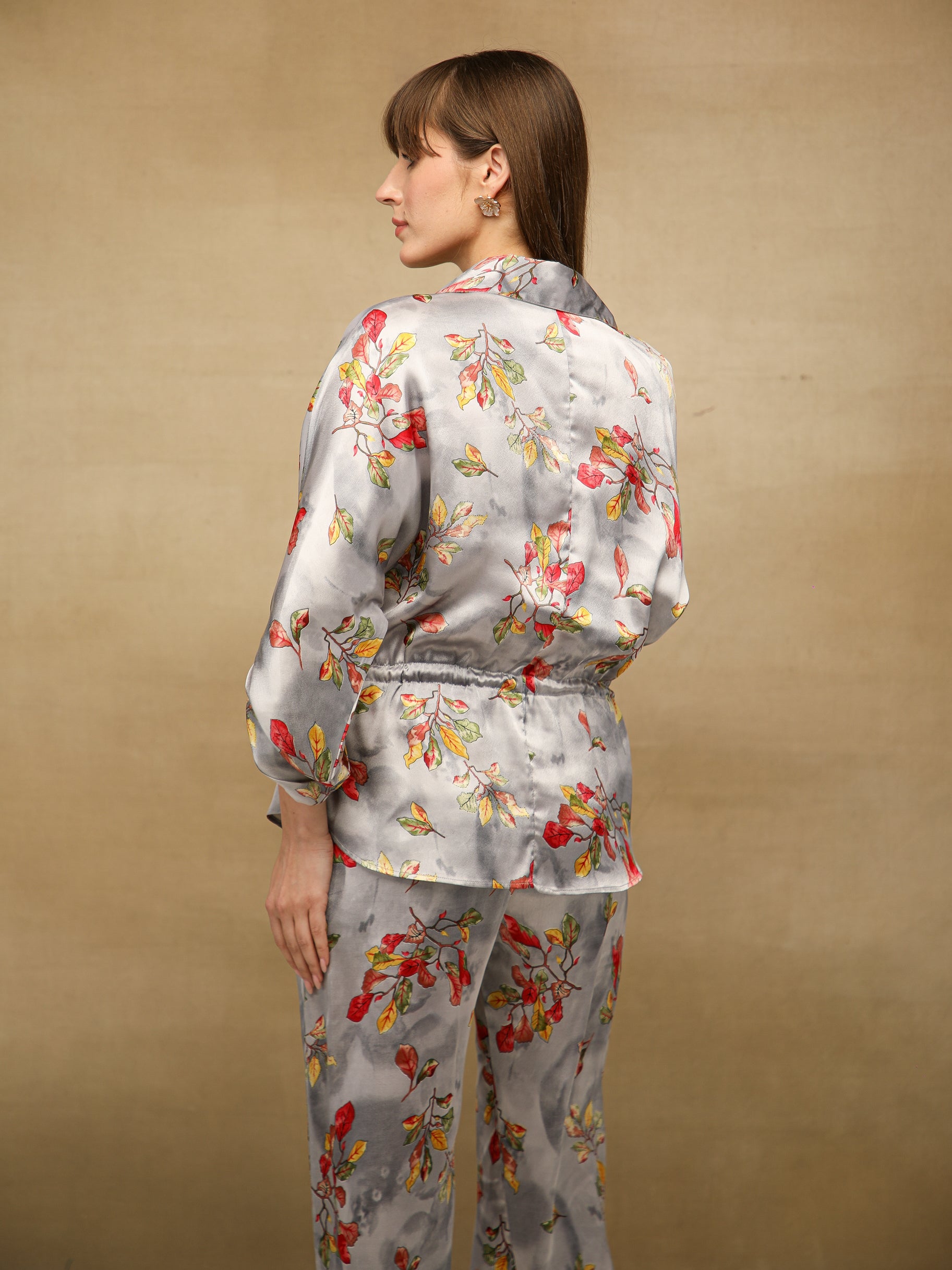 Floral Drawstring Waist Grey Co-ord Set