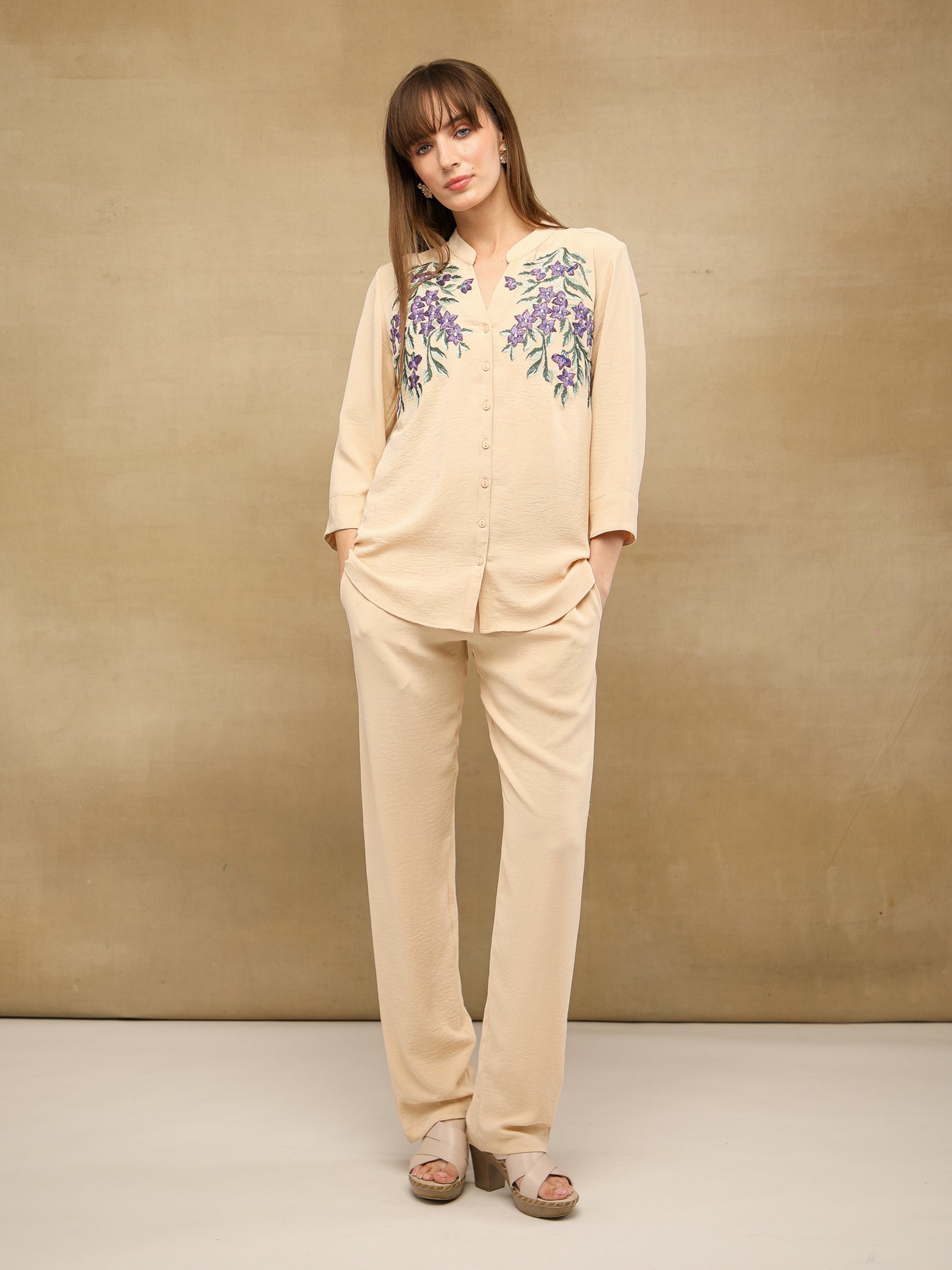 Beige Blossom Co-ord Set