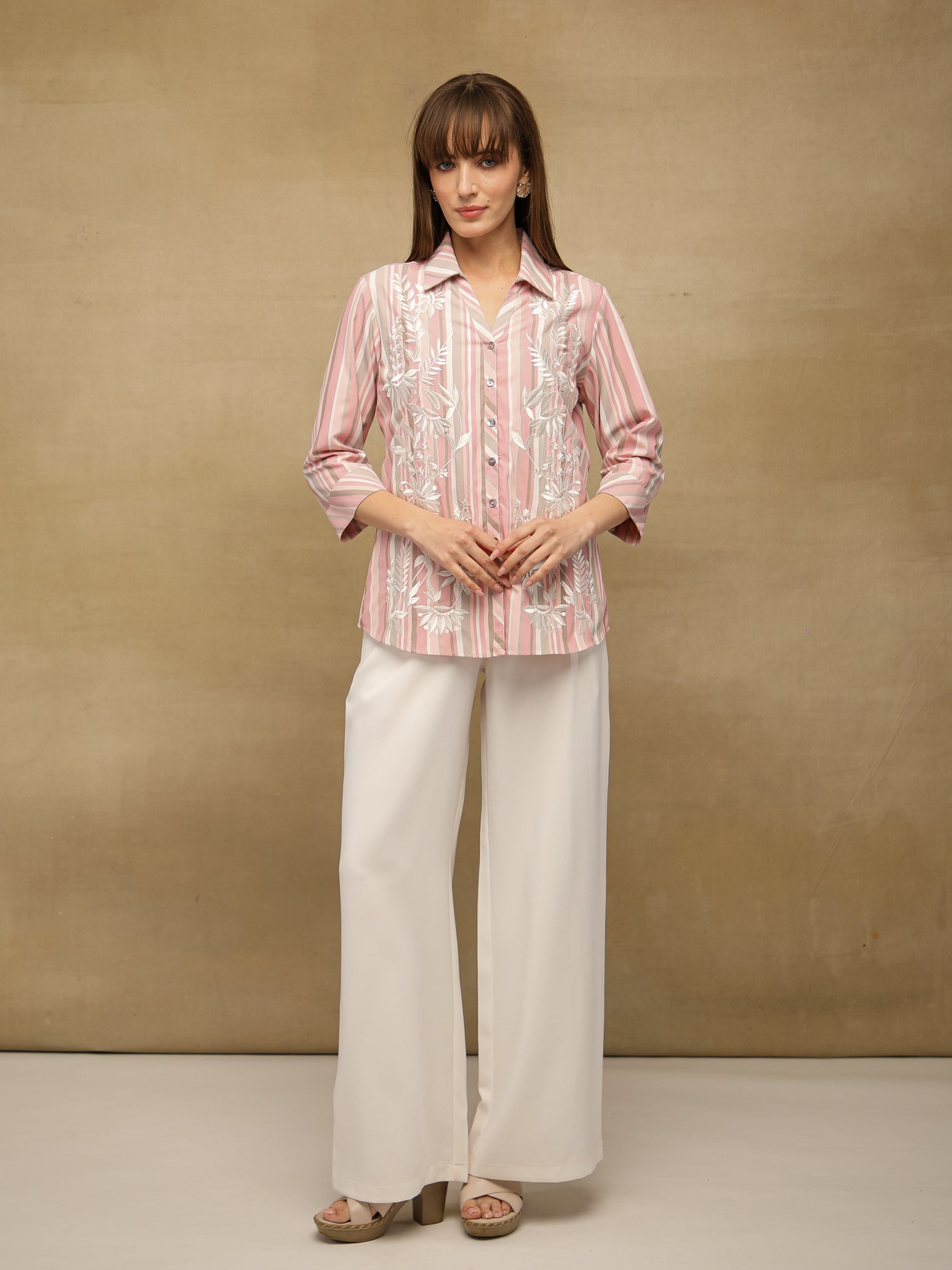 Embroidered Cotton Pink Stripe Shirt