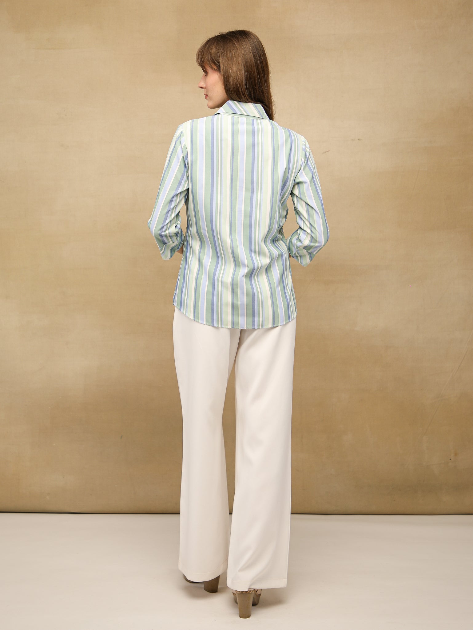 Embroidered Cotton Aqua Stripe Shirt