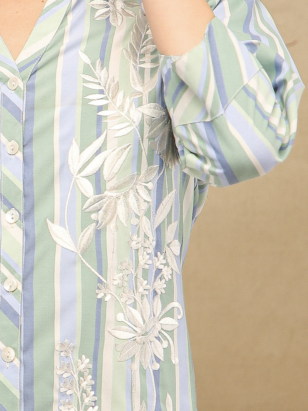 Embroidered Cotton Aqua Stripe Shirt