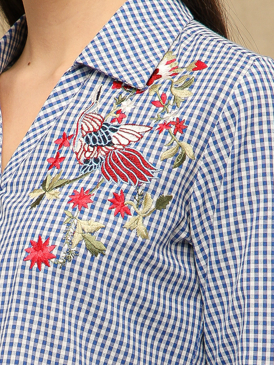 Ghingham Embroidered Blue Shirt