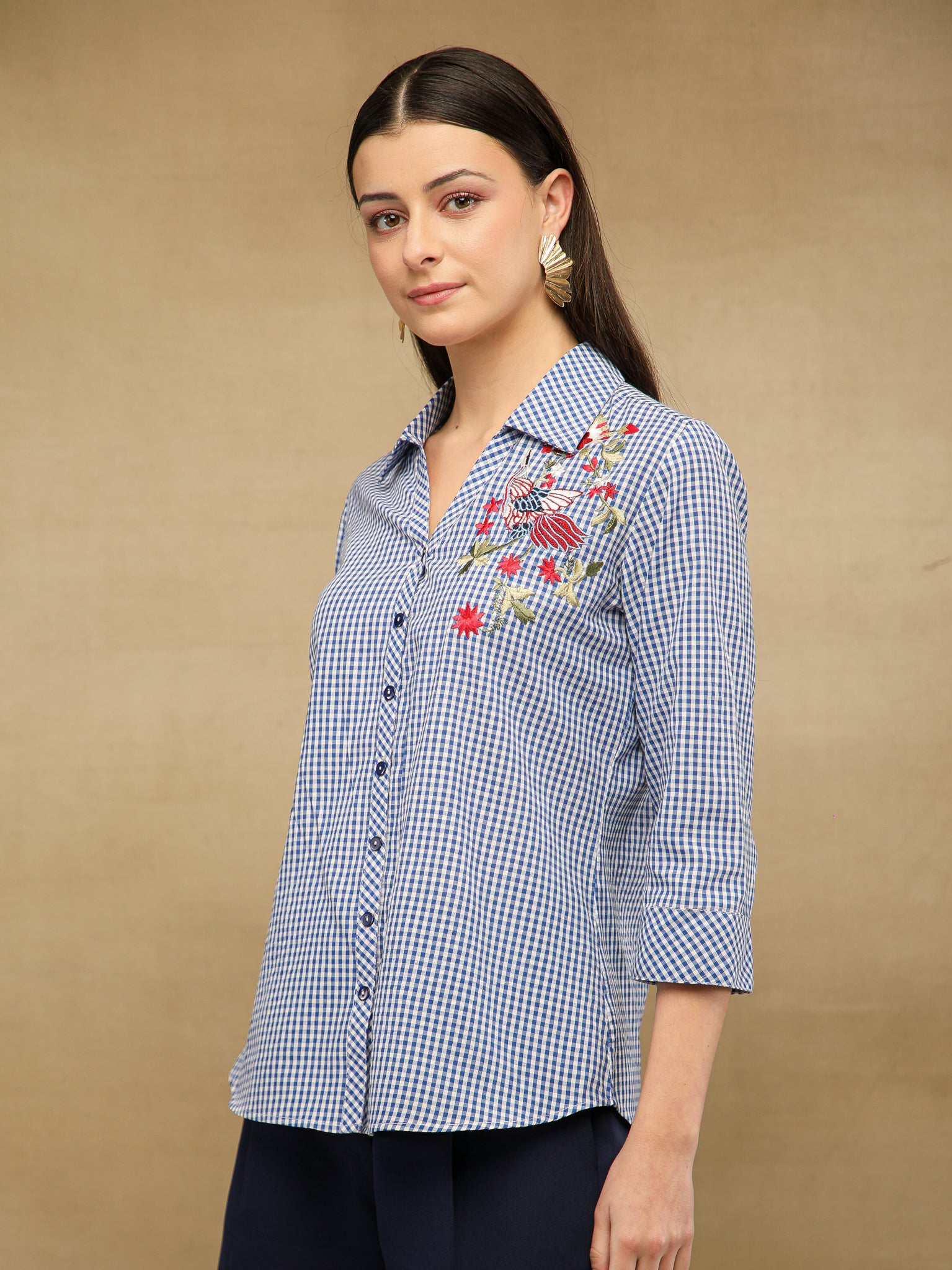 Ghingham Embroidered Blue Shirt