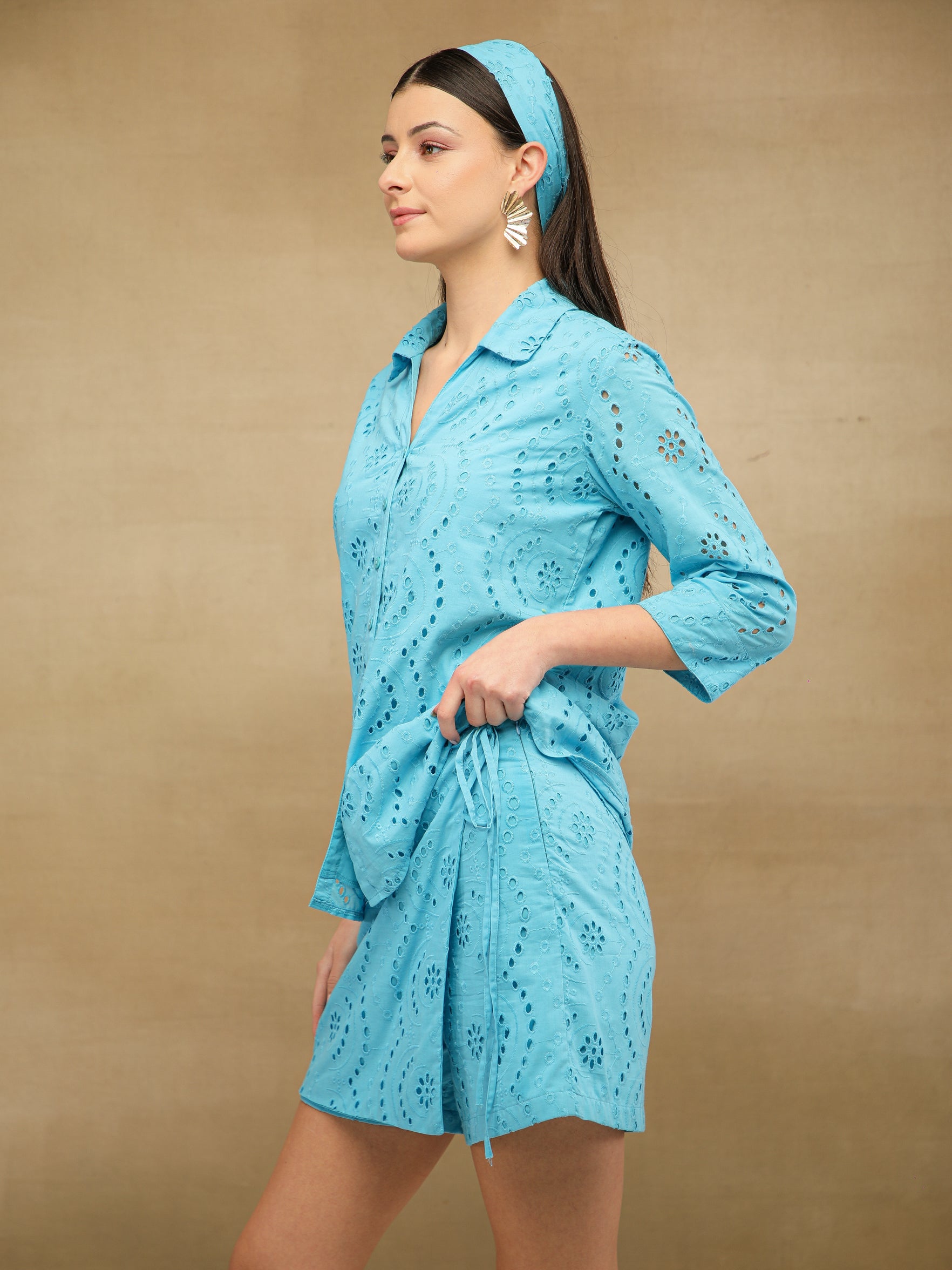 Light Blue Schiffli Shirt