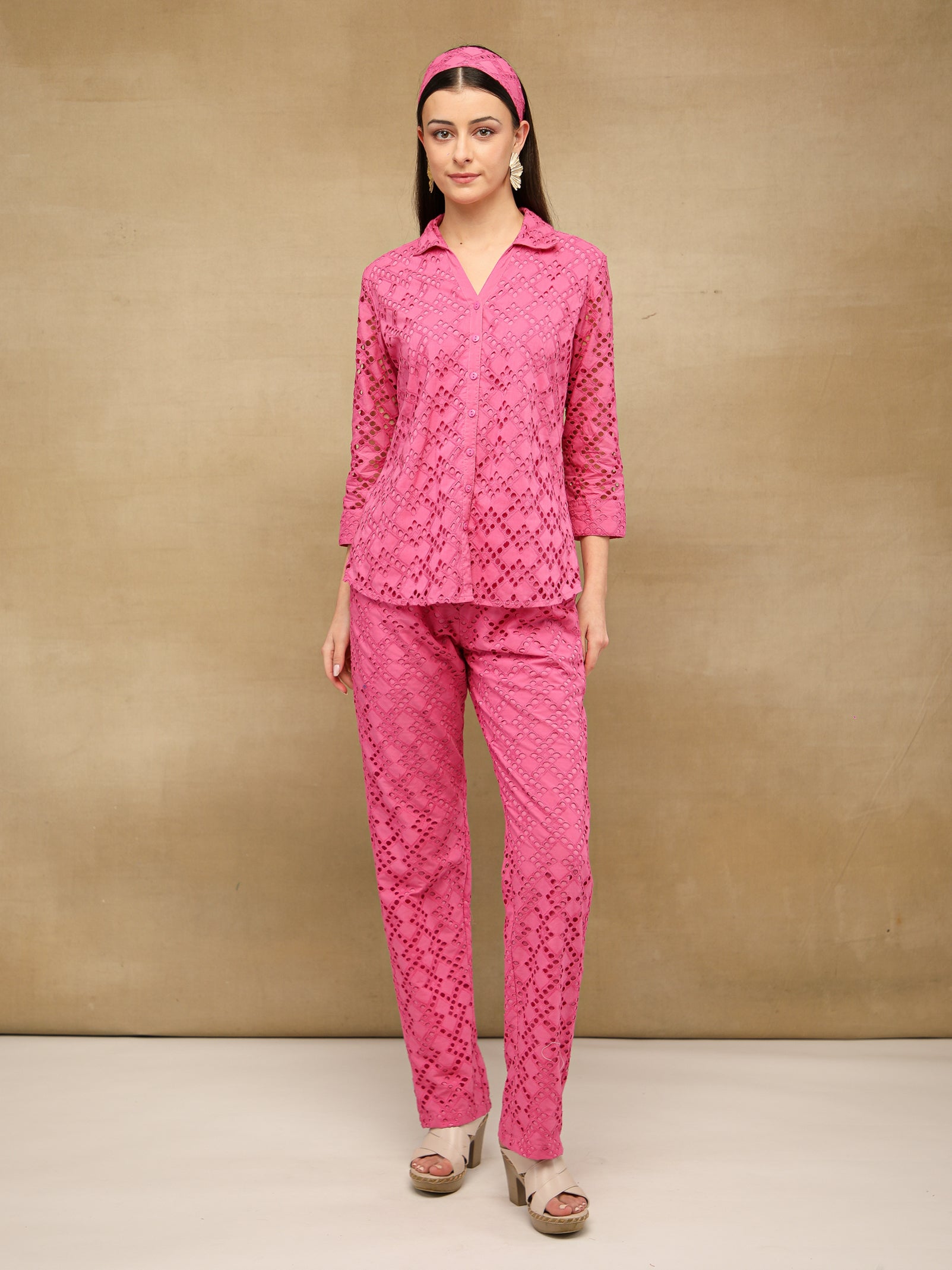 Magenta Schiffli Co-ord Set