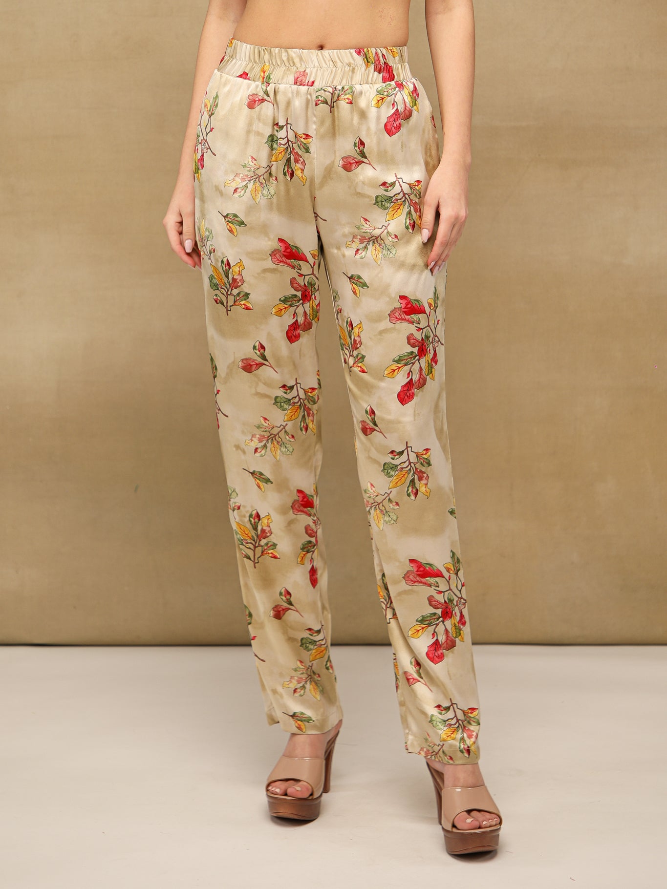 Floral Drawstring Waist Beige Co-ord Set