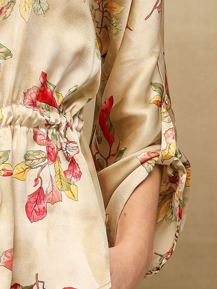 Floral Drawstring Waist Beige Co-ord Set