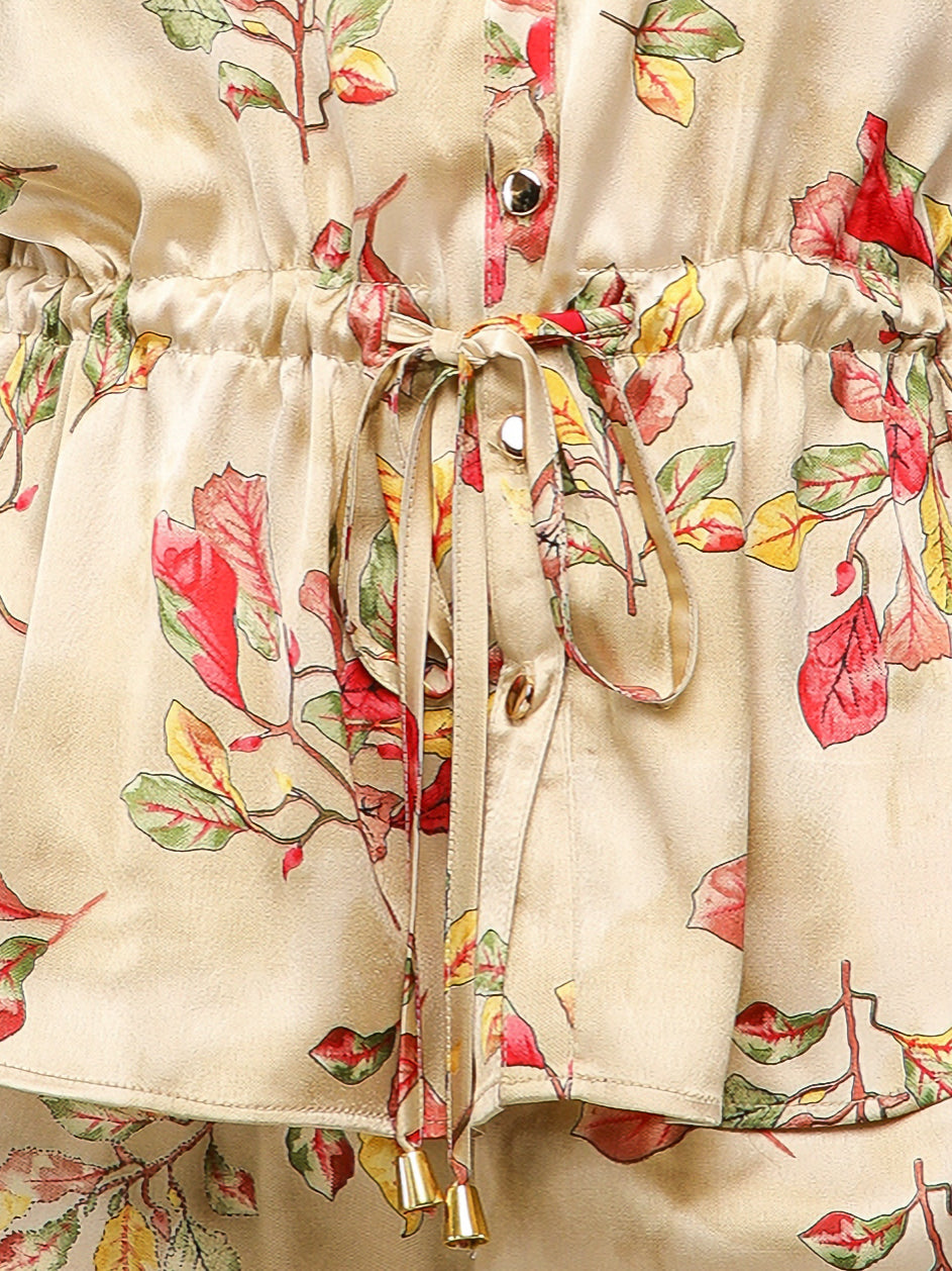 Floral Drawstring Waist Beige Co-ord Set
