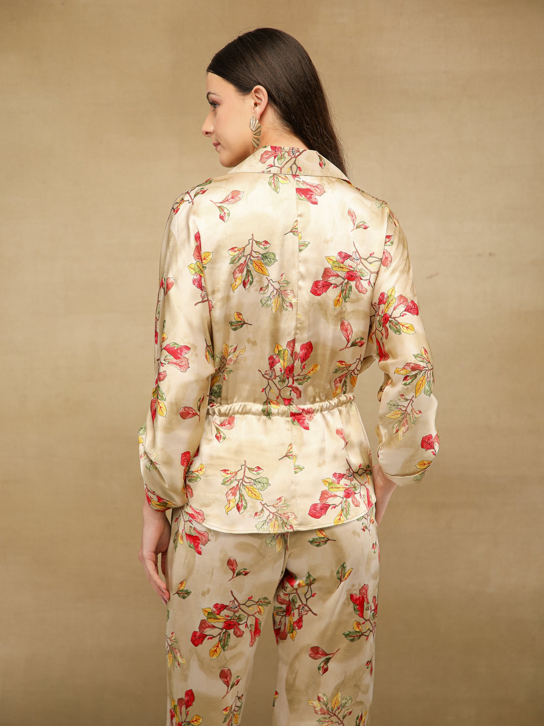 Floral Drawstring Waist Beige Co-ord Set