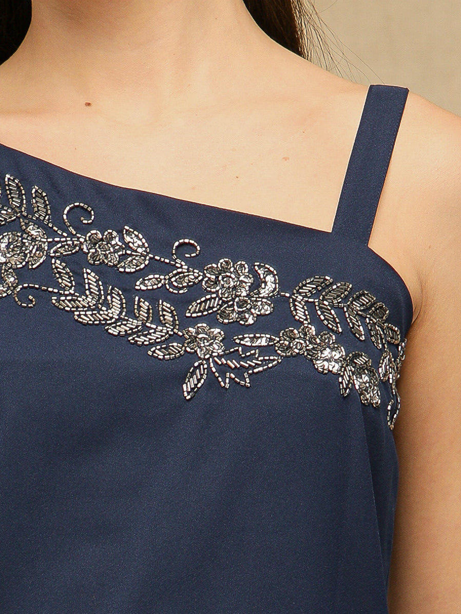 Sequins Asymmetric Navy Co-ord Set