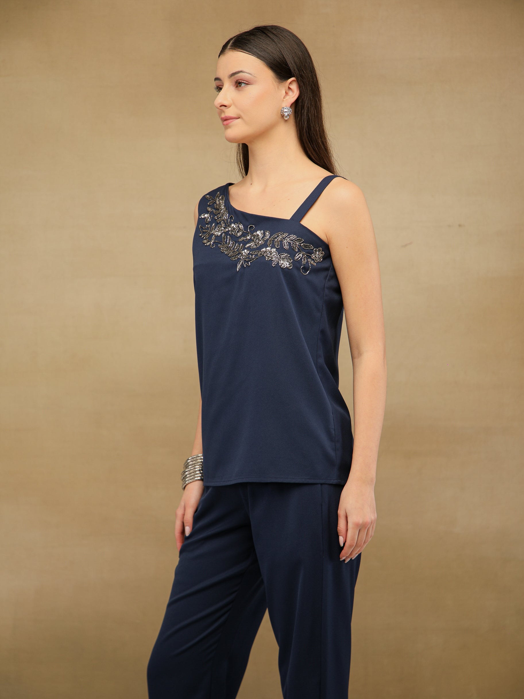Sequins Asymmetric Navy Co-ord Set