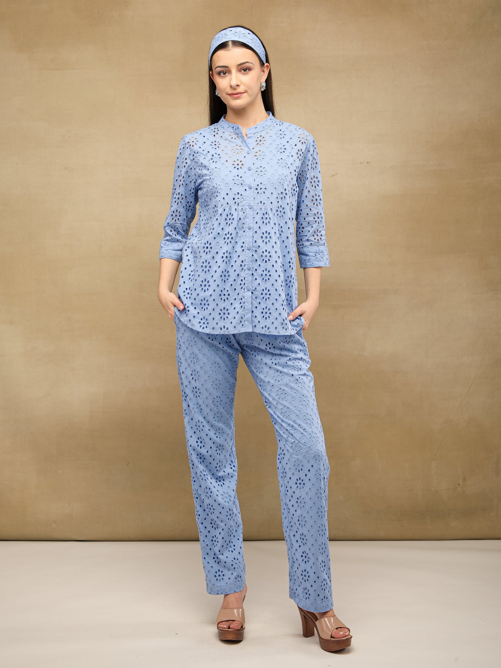 Light Blue Schiffli Co-ord Set
