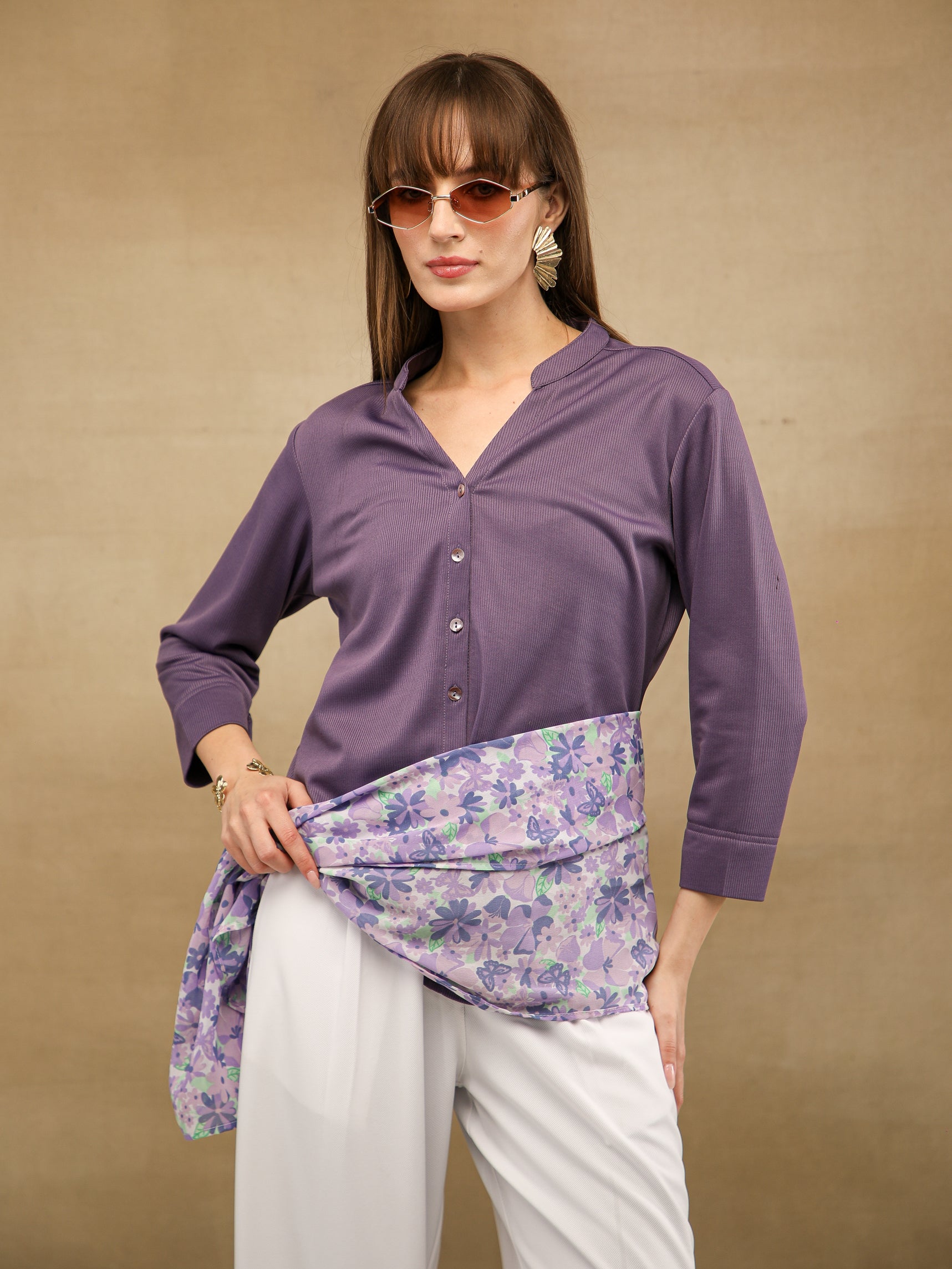 Lilac Self Stripe Shirt