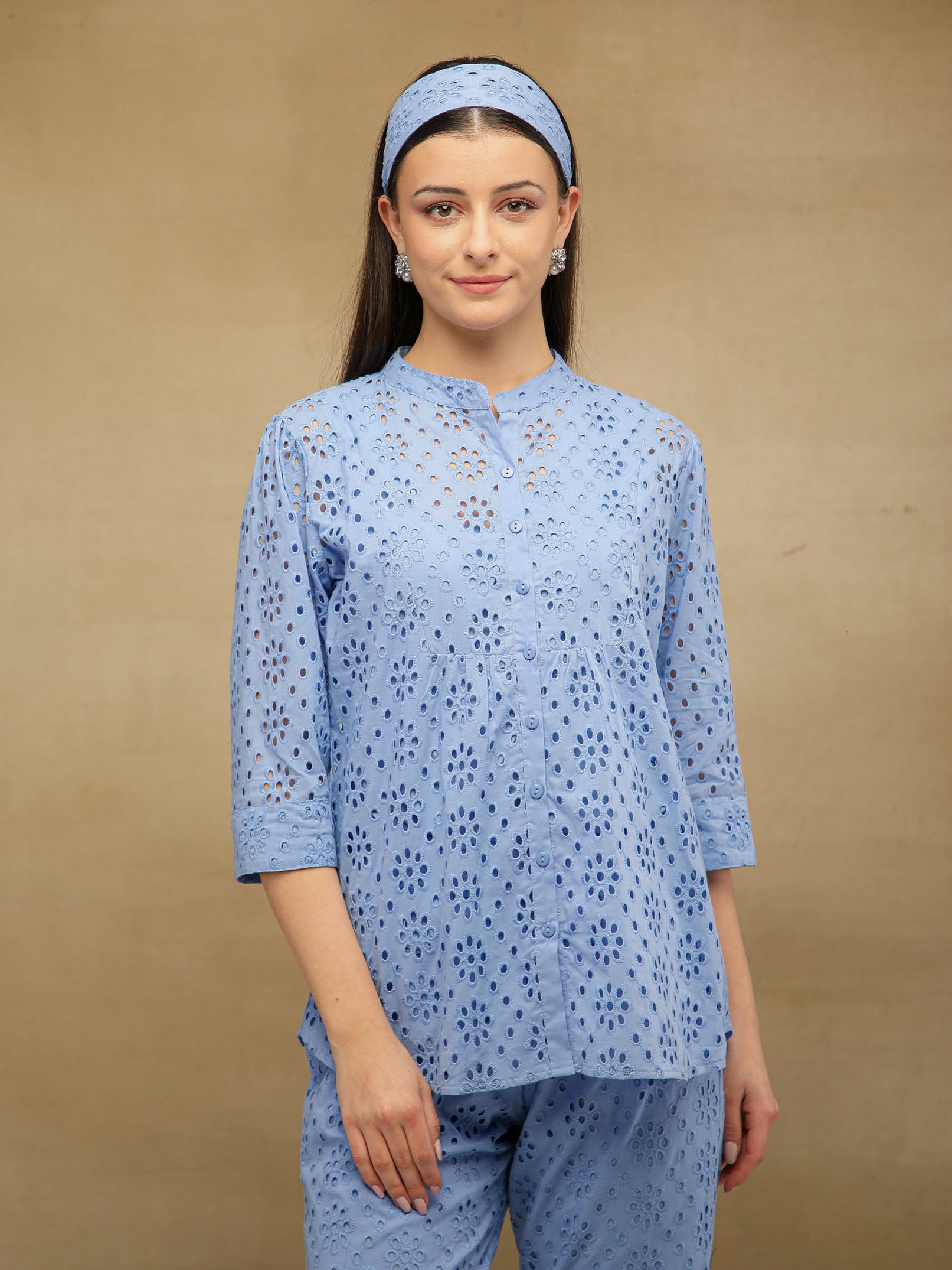 Light Blue Schiffli Co-ord Set