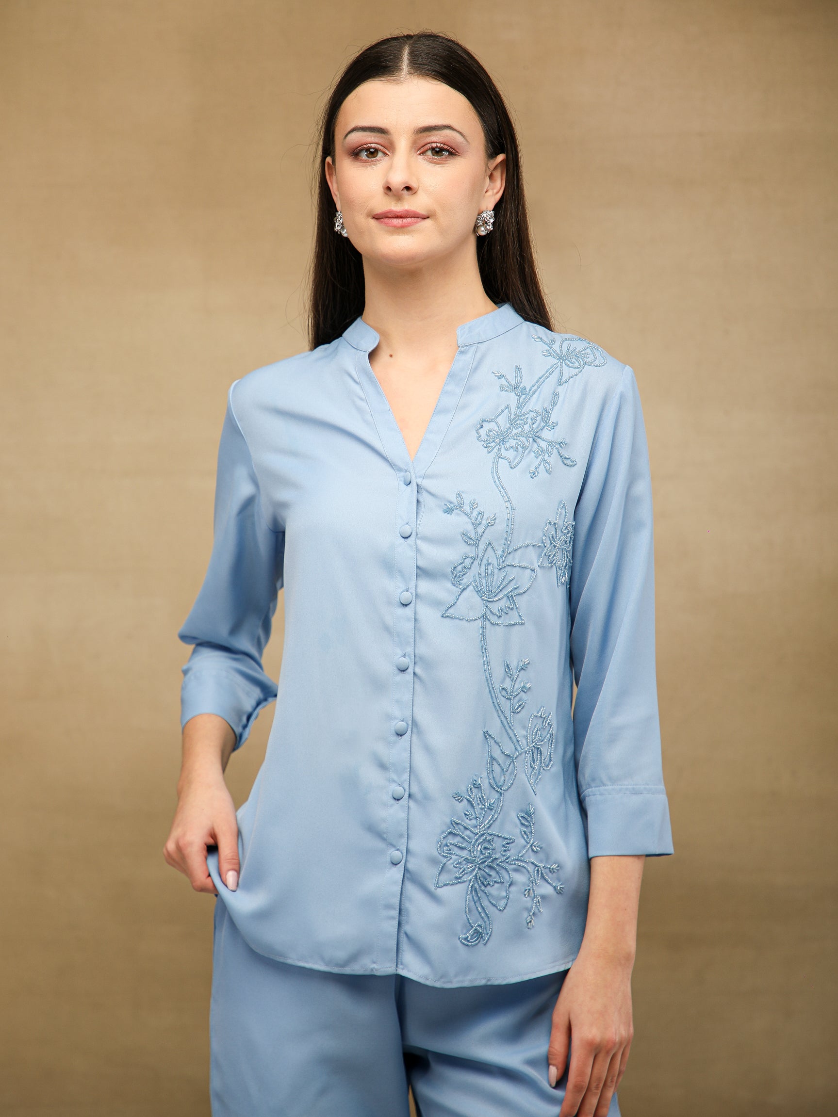 One-Side Embellished Mist Co-ord Set