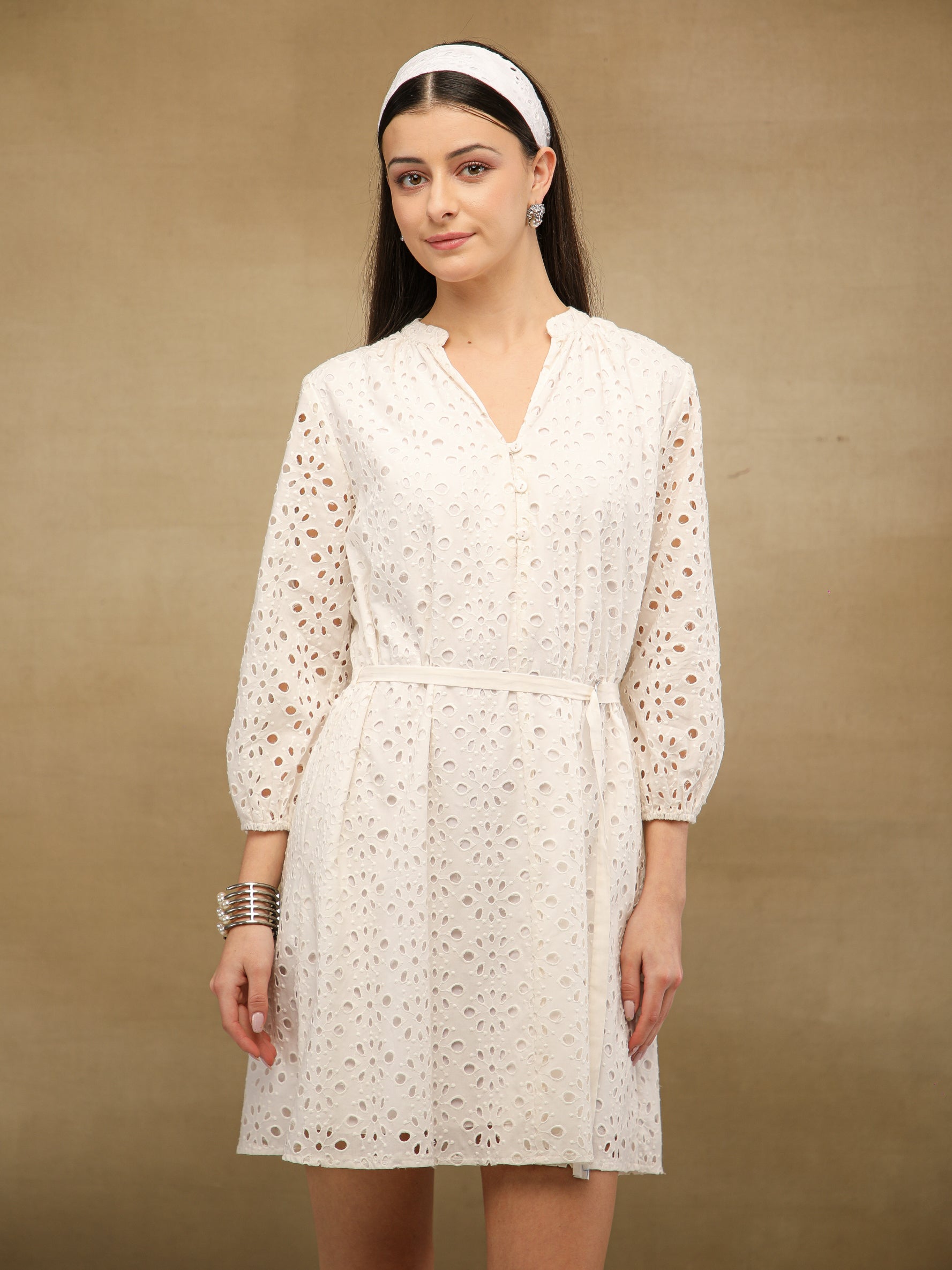 White Schiffli Dress