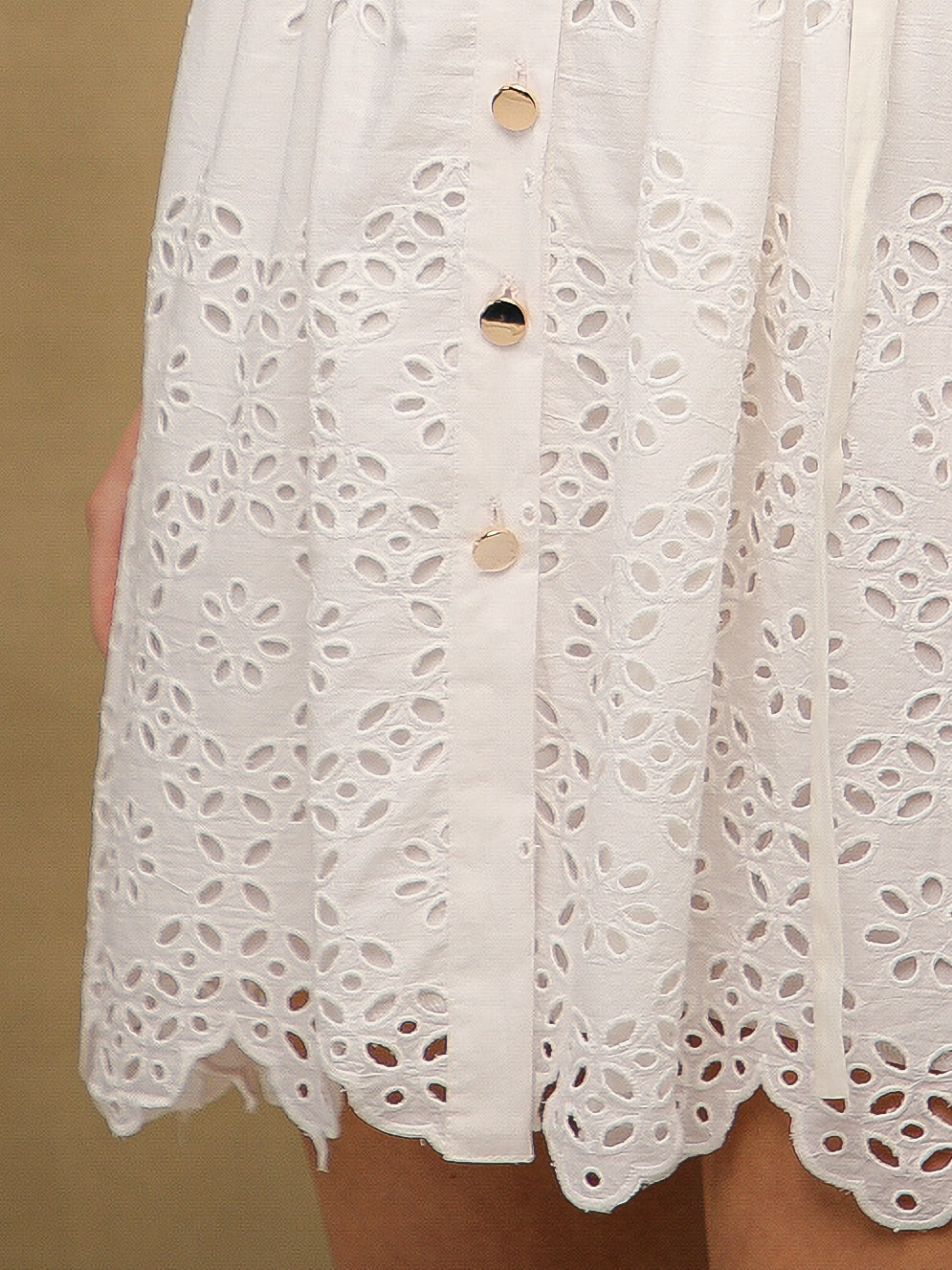 White Schiffli Flare Short Dress