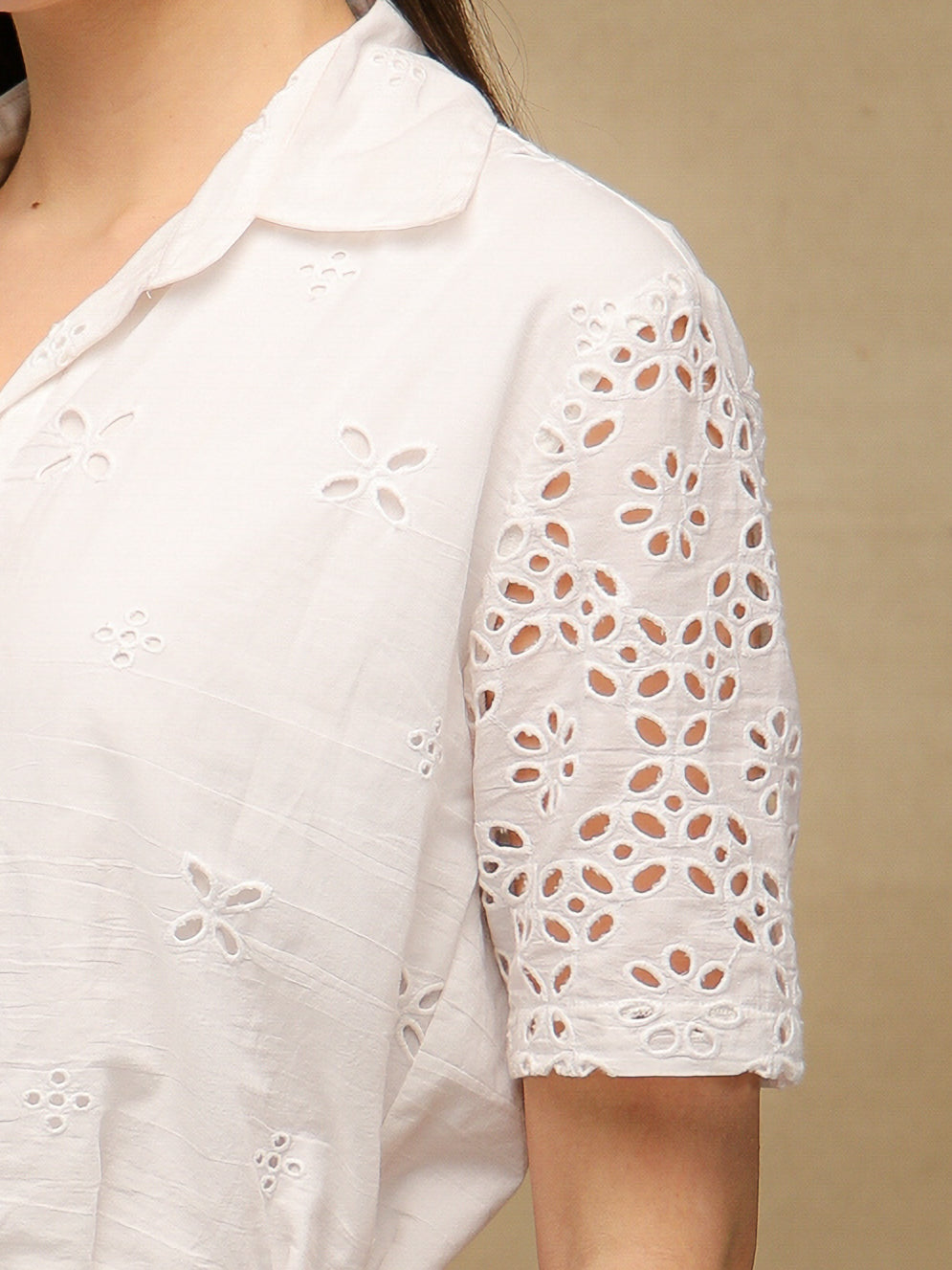 White Schiffli Flare Short Dress