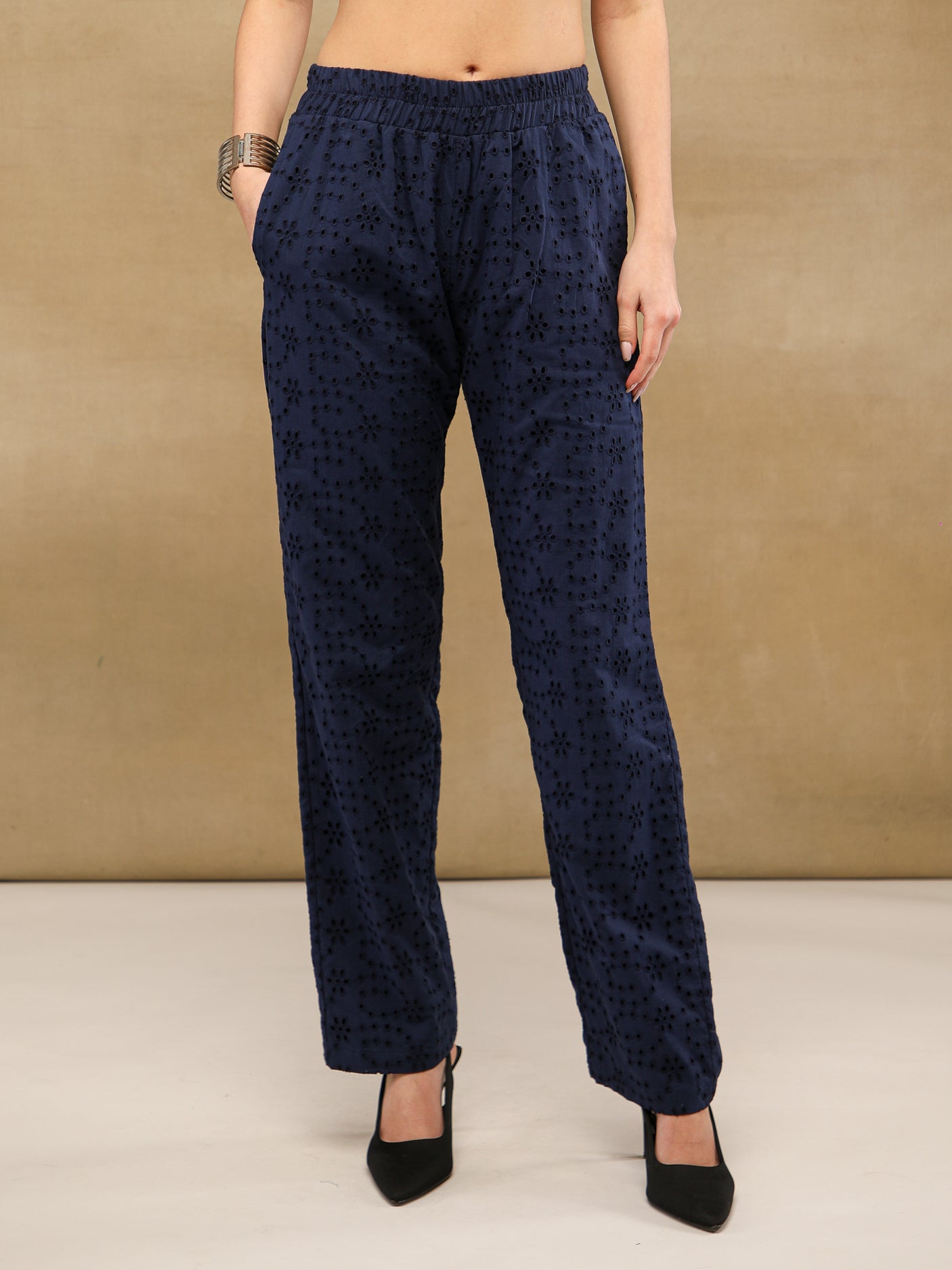 Navy Blue Schiffli Co-ord Set