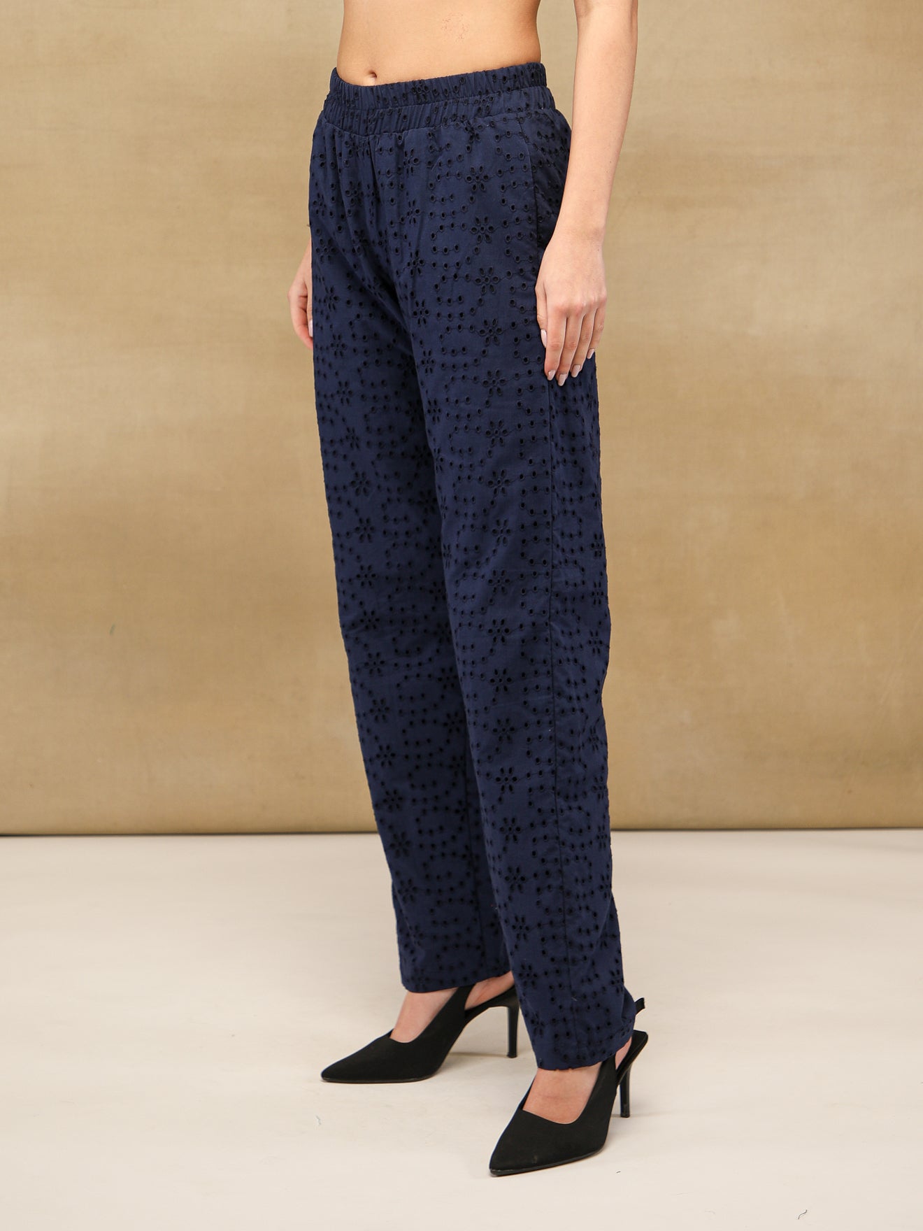 Navy Blue Schiffli Co-ord Set