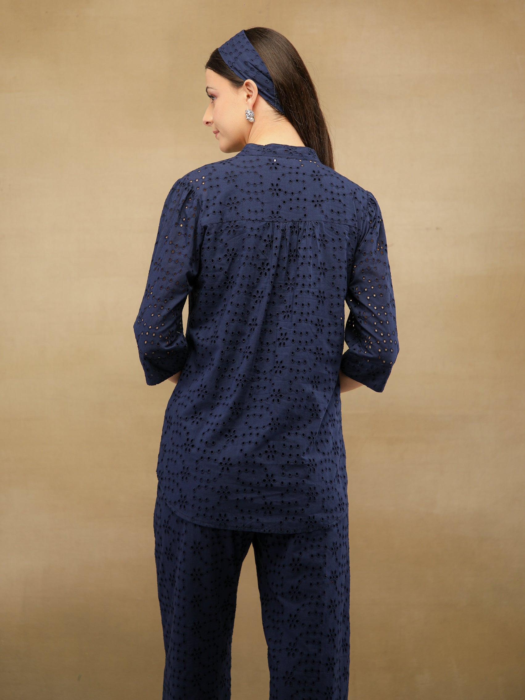 Navy Blue Schiffli Co-ord Set