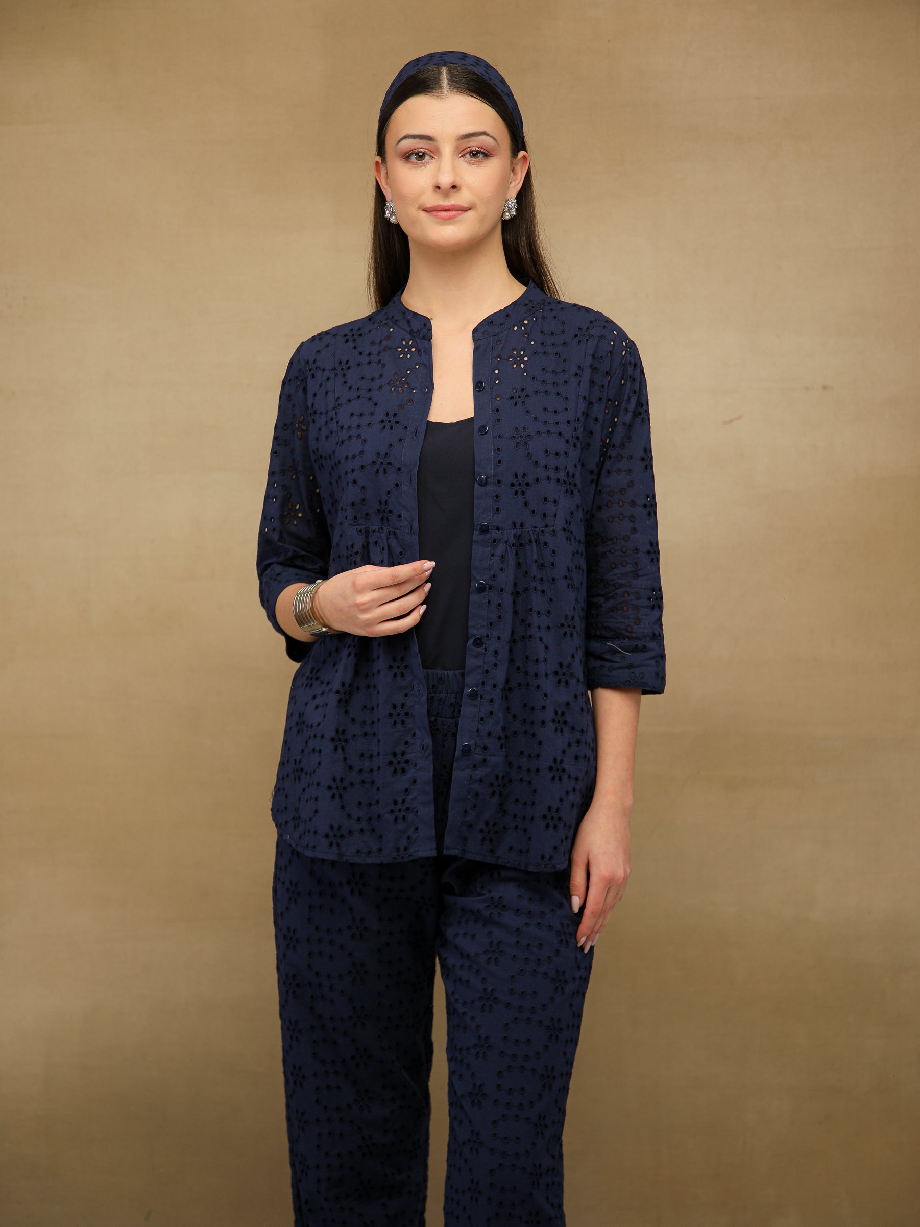Navy Blue Schiffli Co-ord Set