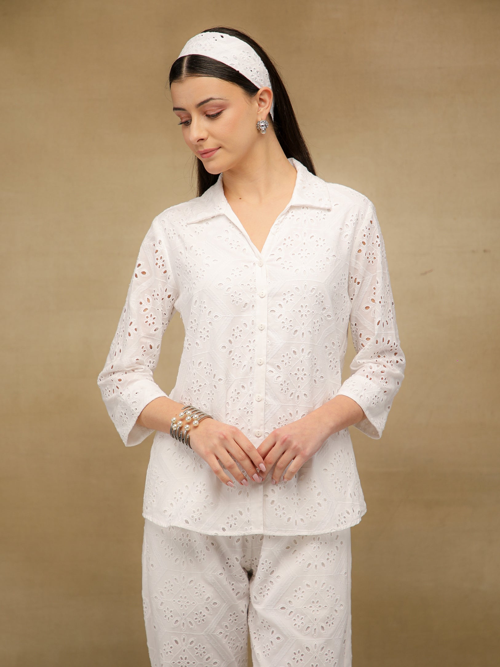 White Schiffli Co-ord Set