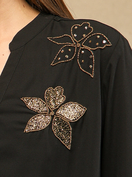 Dual Floral Sequins Black Shirt