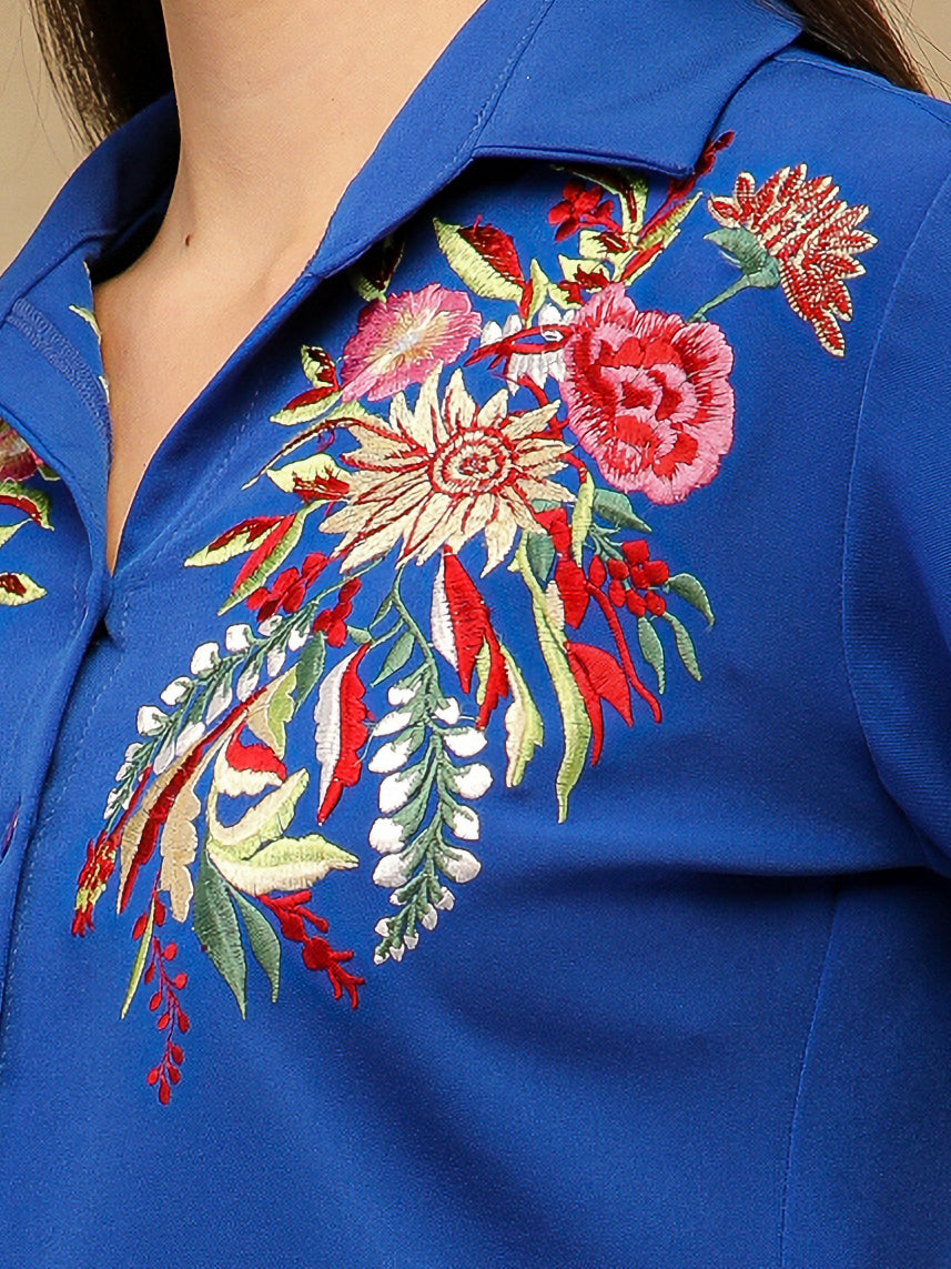 Floral Embroidery Royal Blue Co-ord Set
