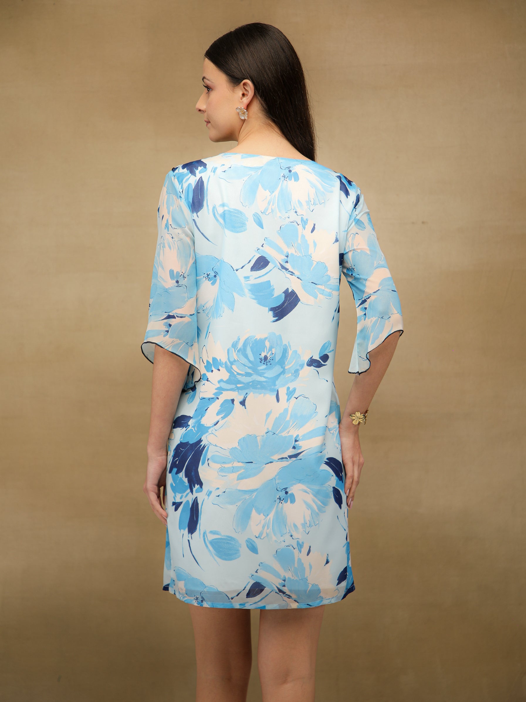 Aqua Marine Chiffon Front Frill Dress
