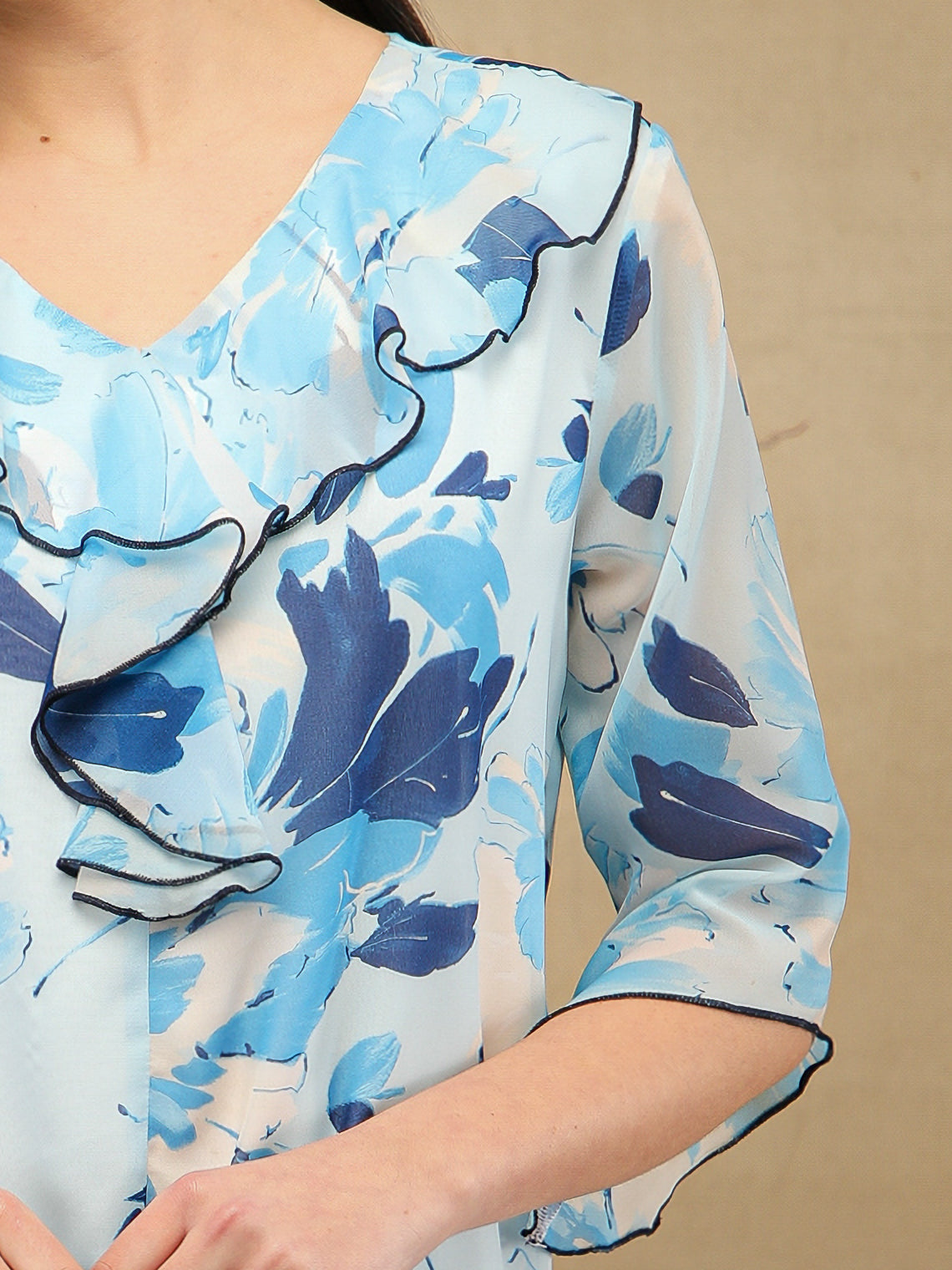 Aqua Marine Chiffon Front Frill Dress