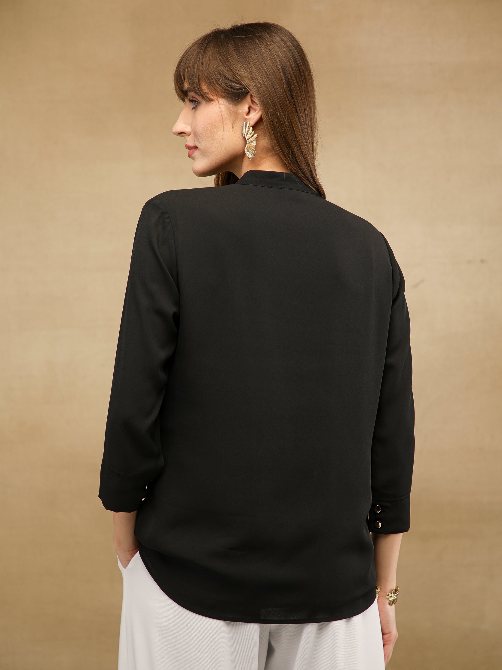 Dual Floral Sequins Black Shirt