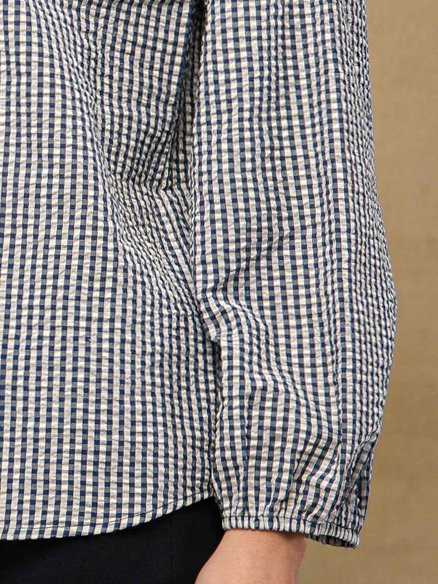 Ghingham Check Front Frill Navy Top