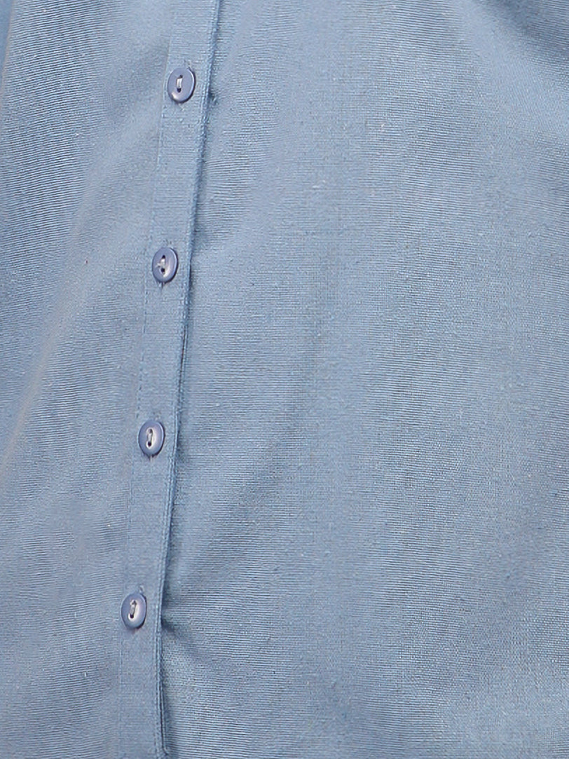 Linen Bird Embroidered Aqua Shirt