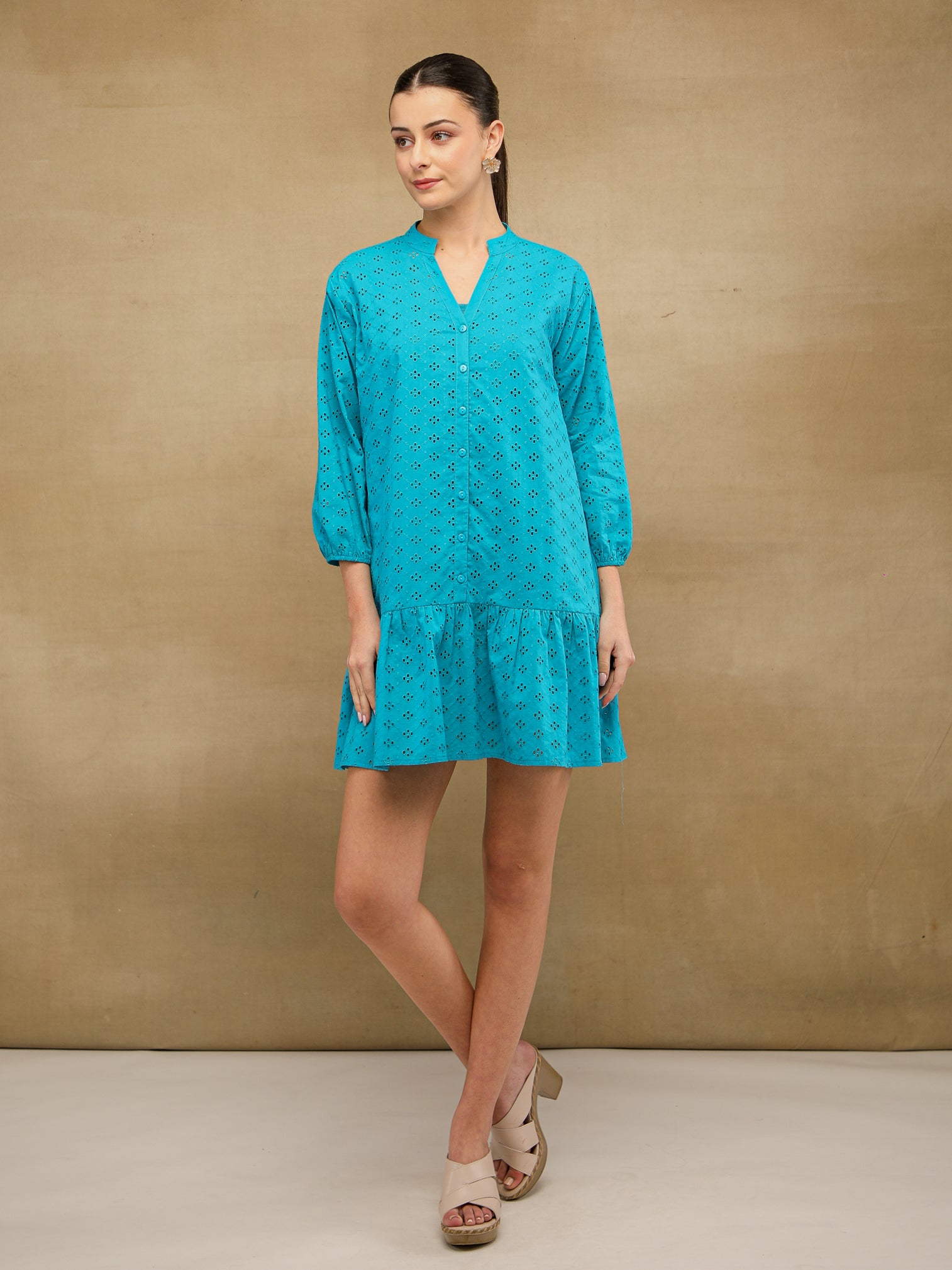 Turquoise Relaxed Schiffli Dress