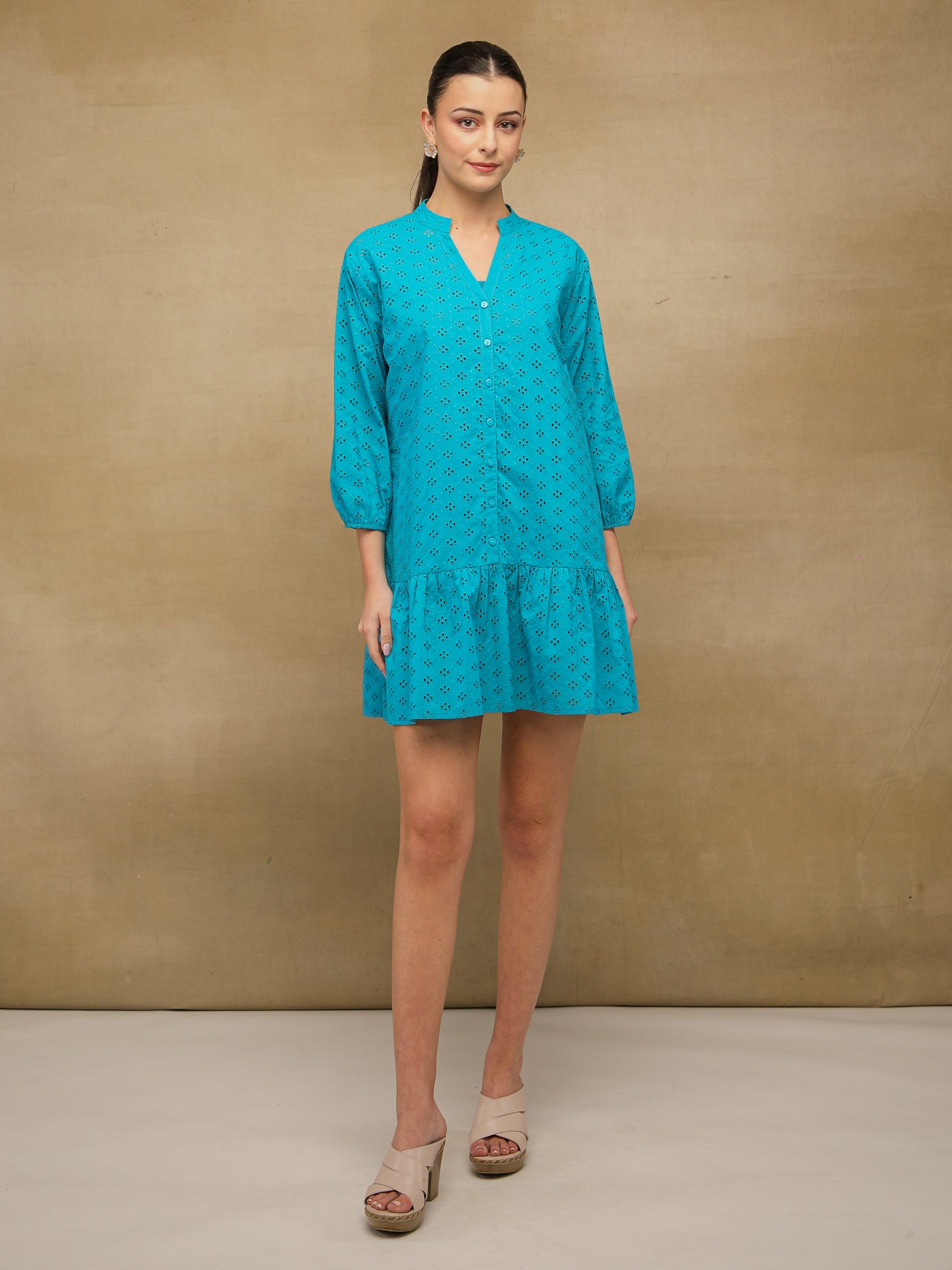 Turquoise Relaxed Schiffli Dress