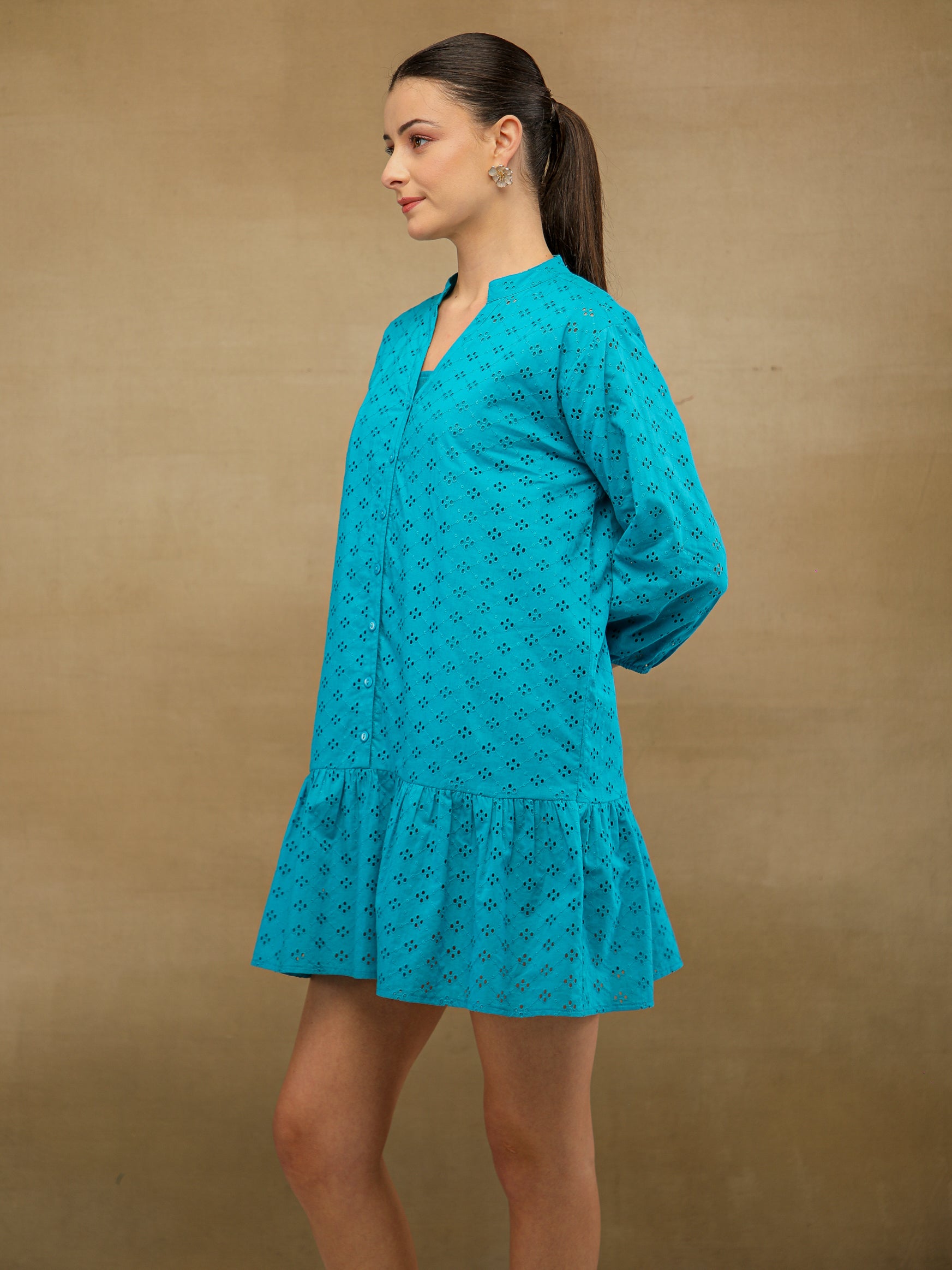 Turquoise Relaxed Schiffli Dress
