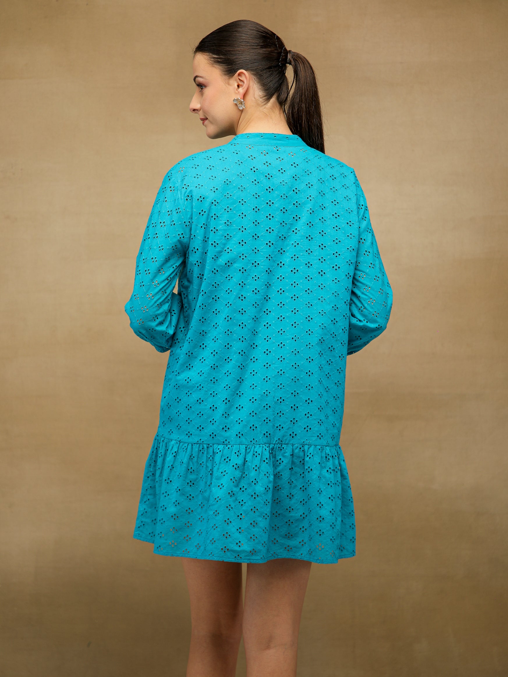 Turquoise Relaxed Schiffli Dress