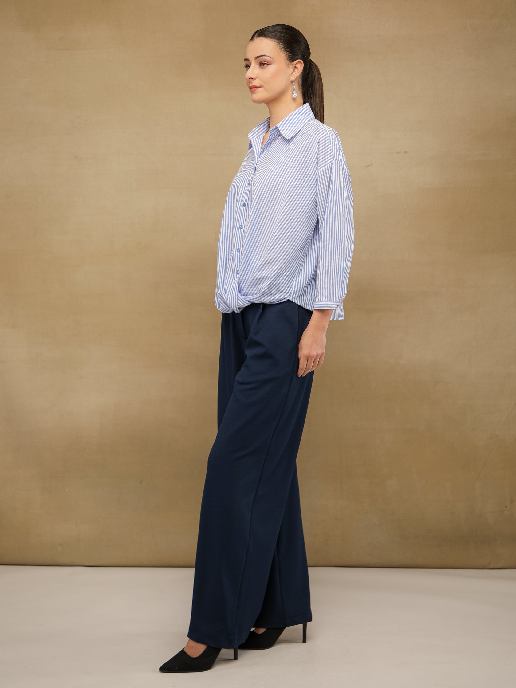 Gingham Front Knot Blue Shirt