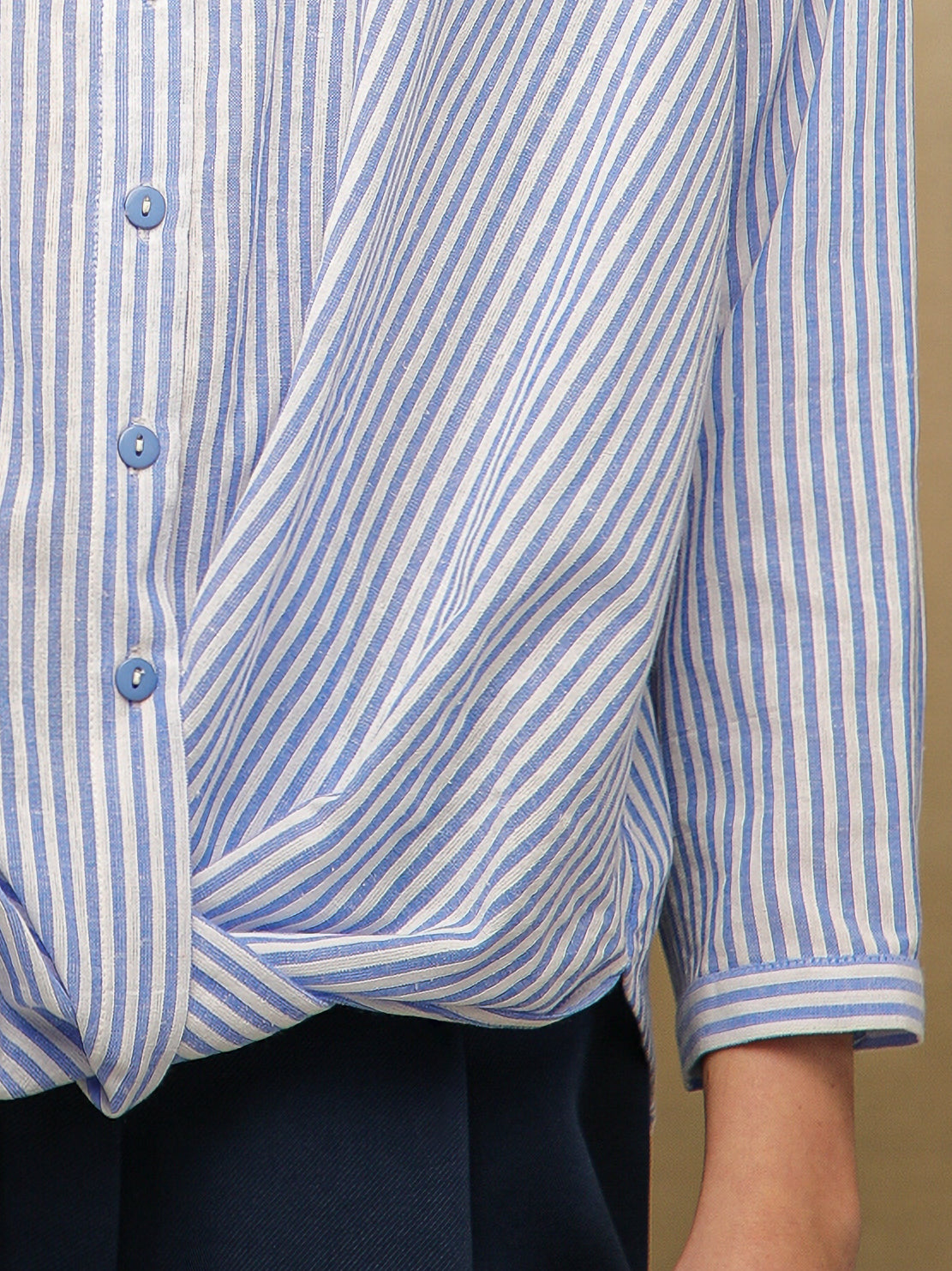 Gingham Front Knot Blue Shirt
