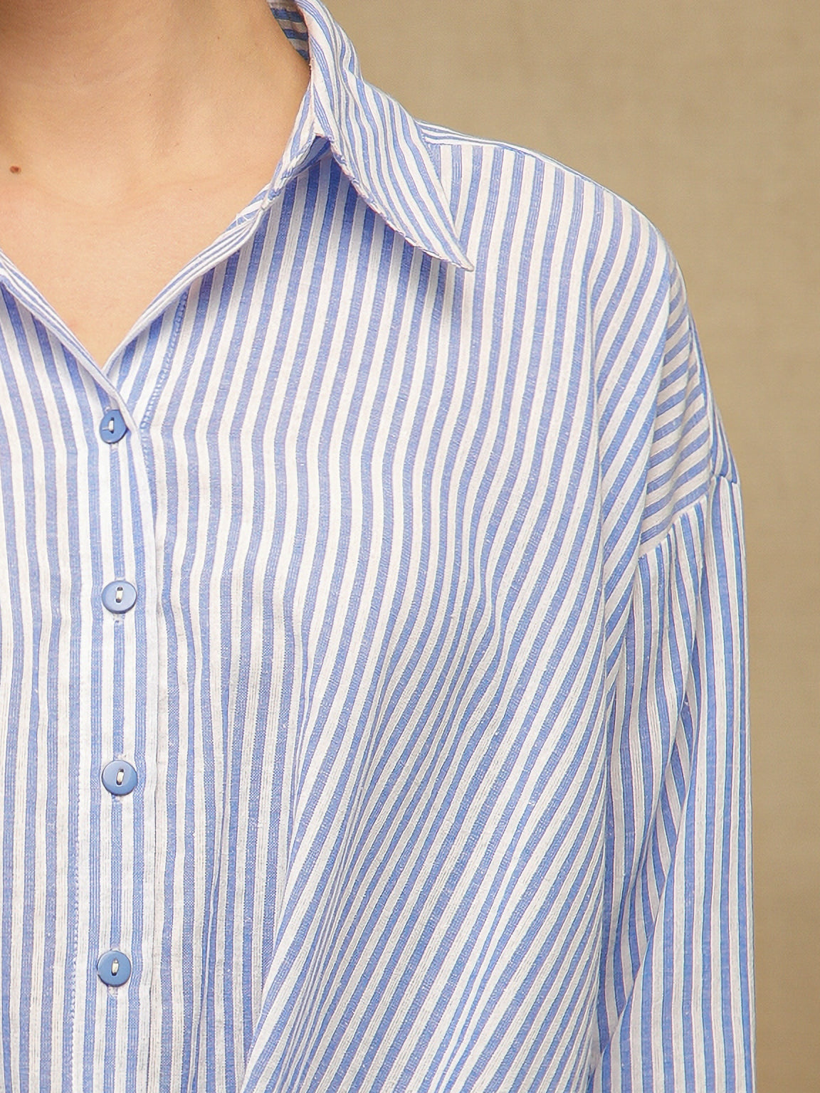 Gingham Front Knot Blue Shirt