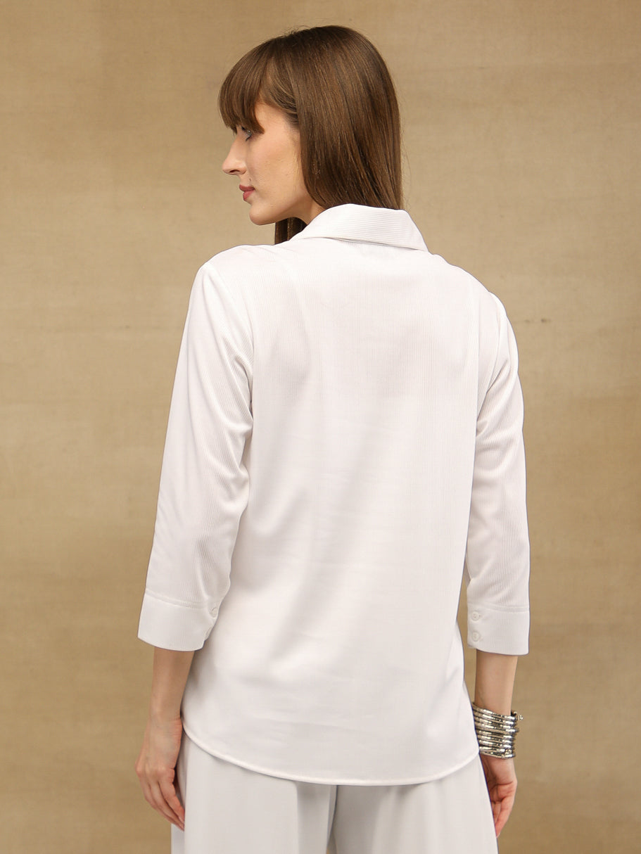 White Self Stripe Shirt