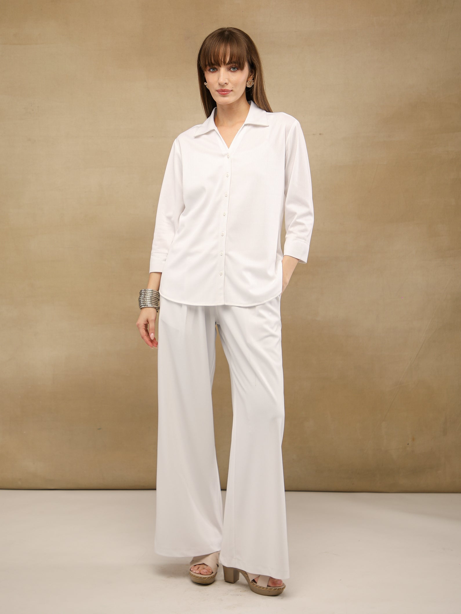 White Self Stripe Shirt