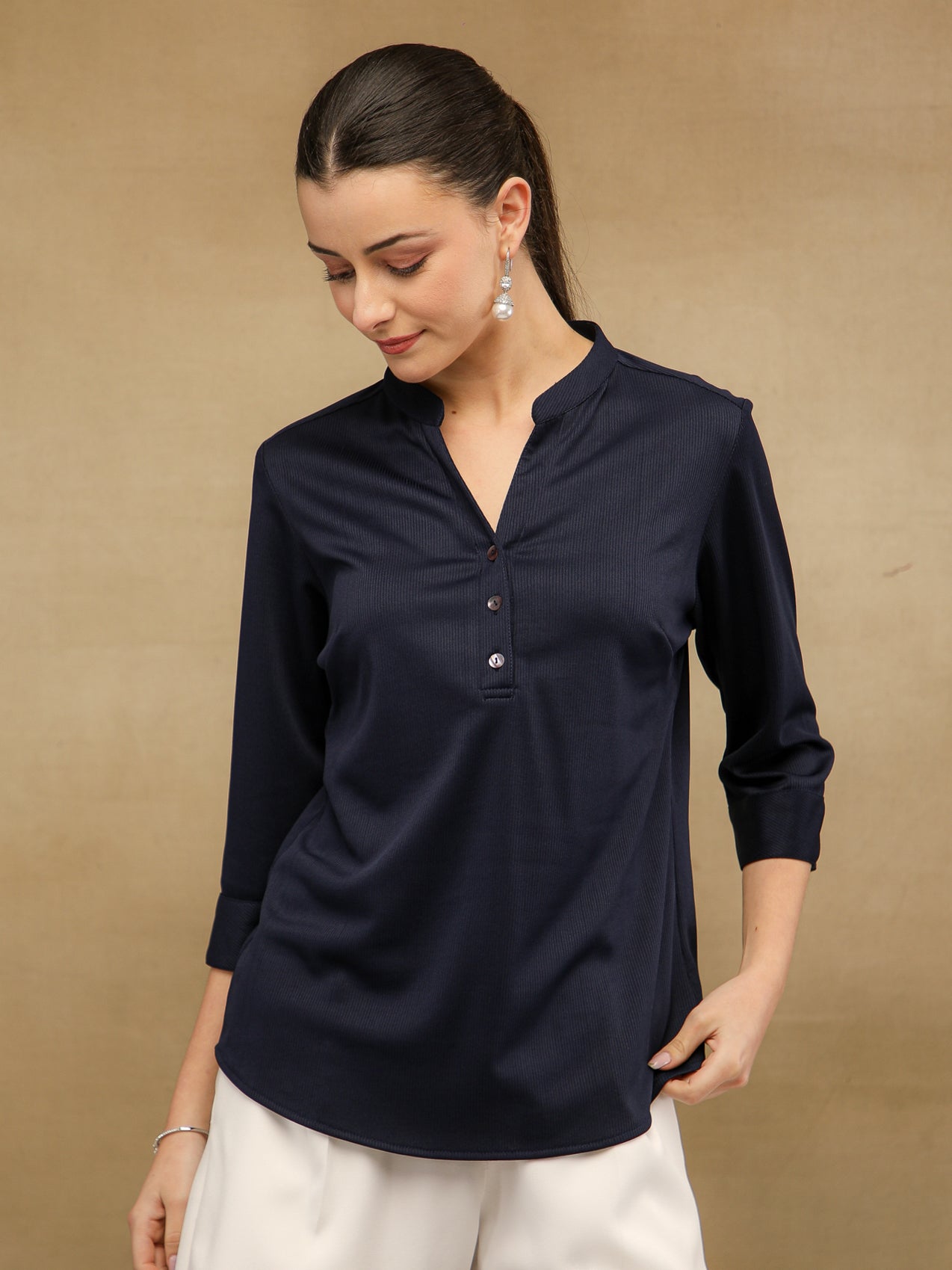 Self Stripe Navy Top