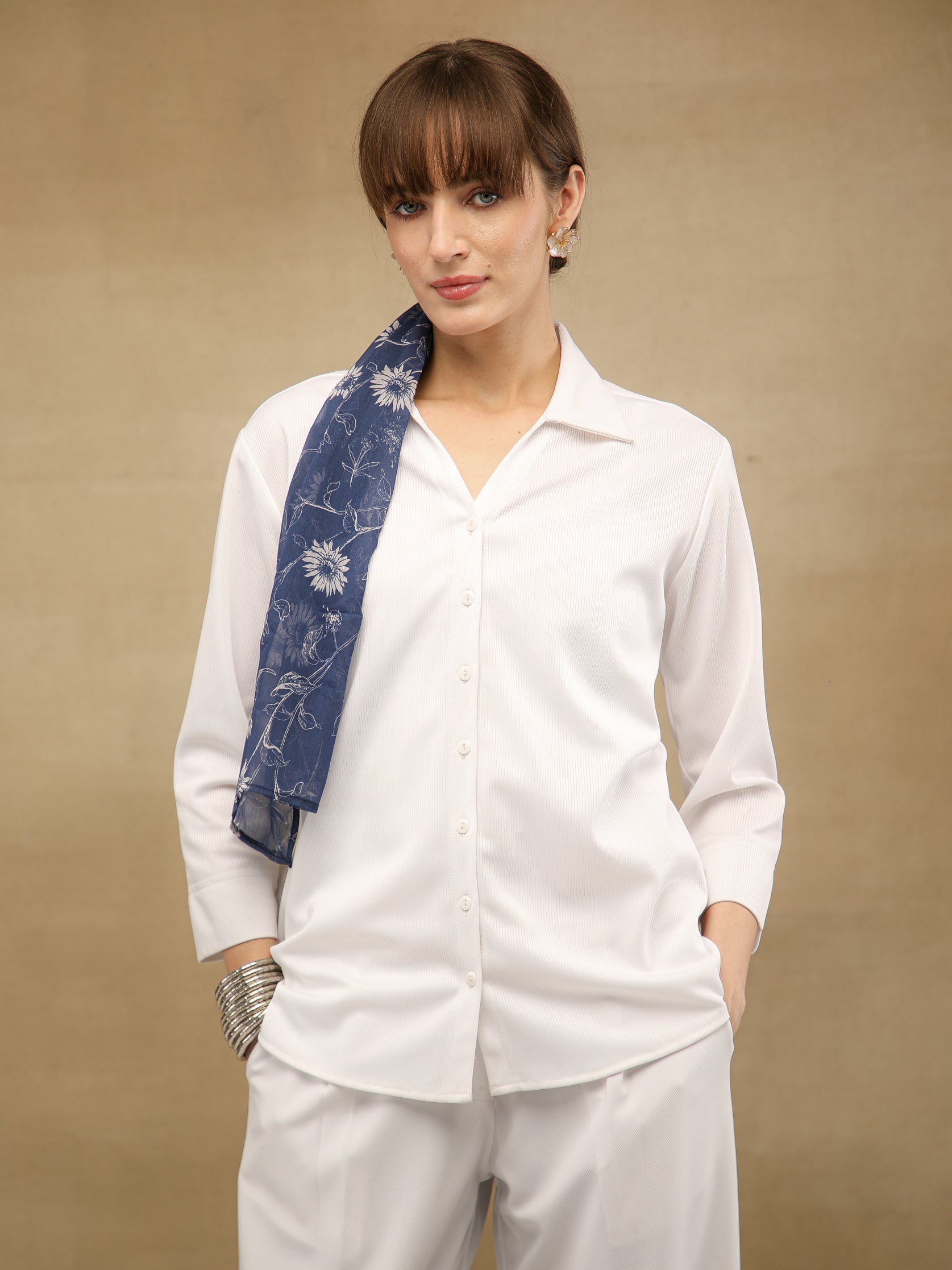 White Self Stripe Shirt