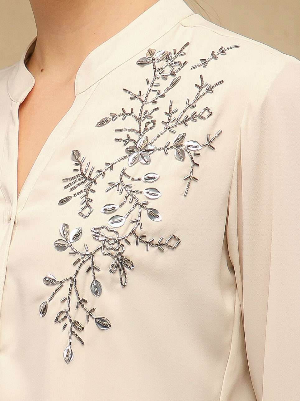 Fern Sequins Georgette White Shirt
